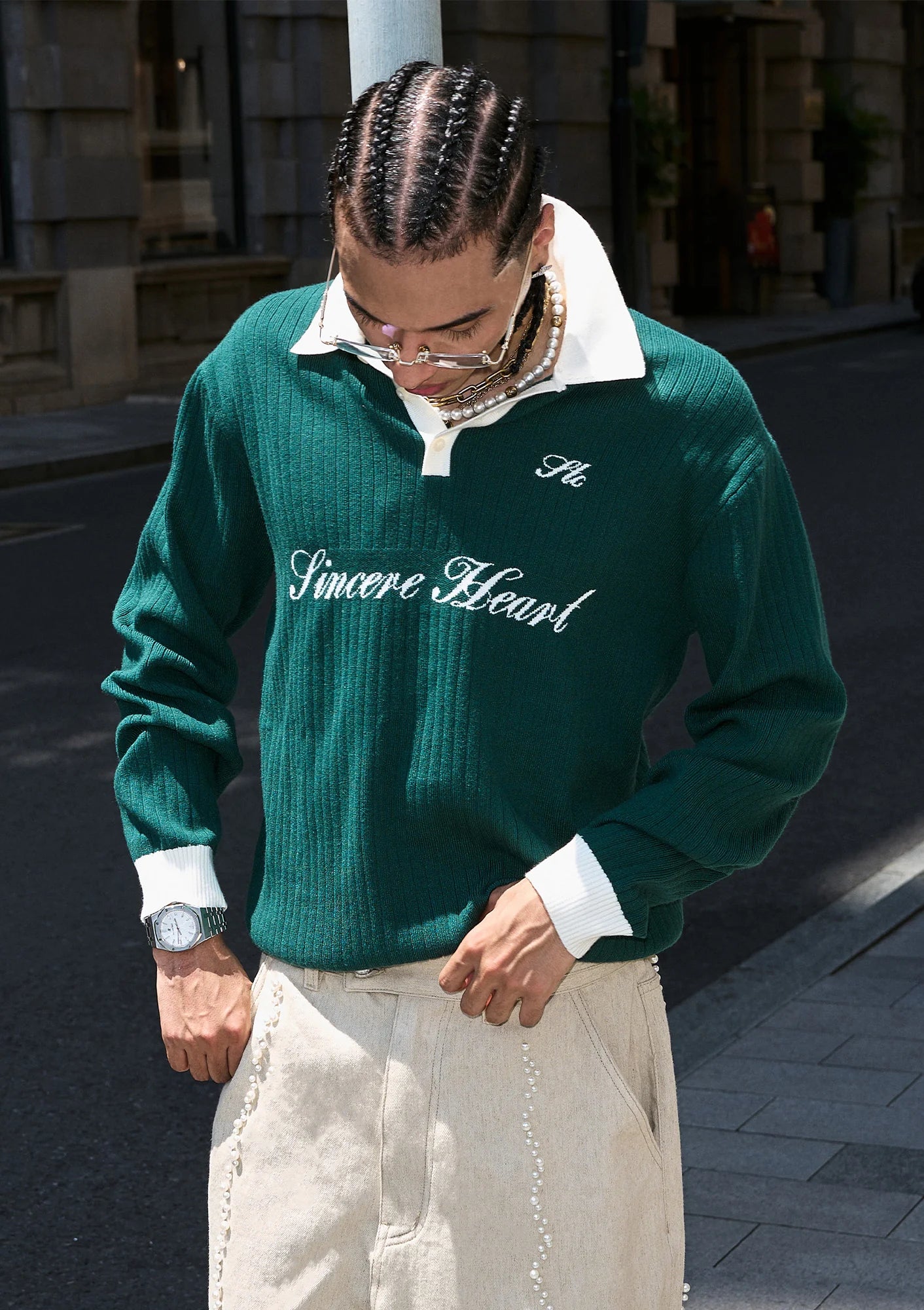 STEEPC Contrast Collar Polo Sweater