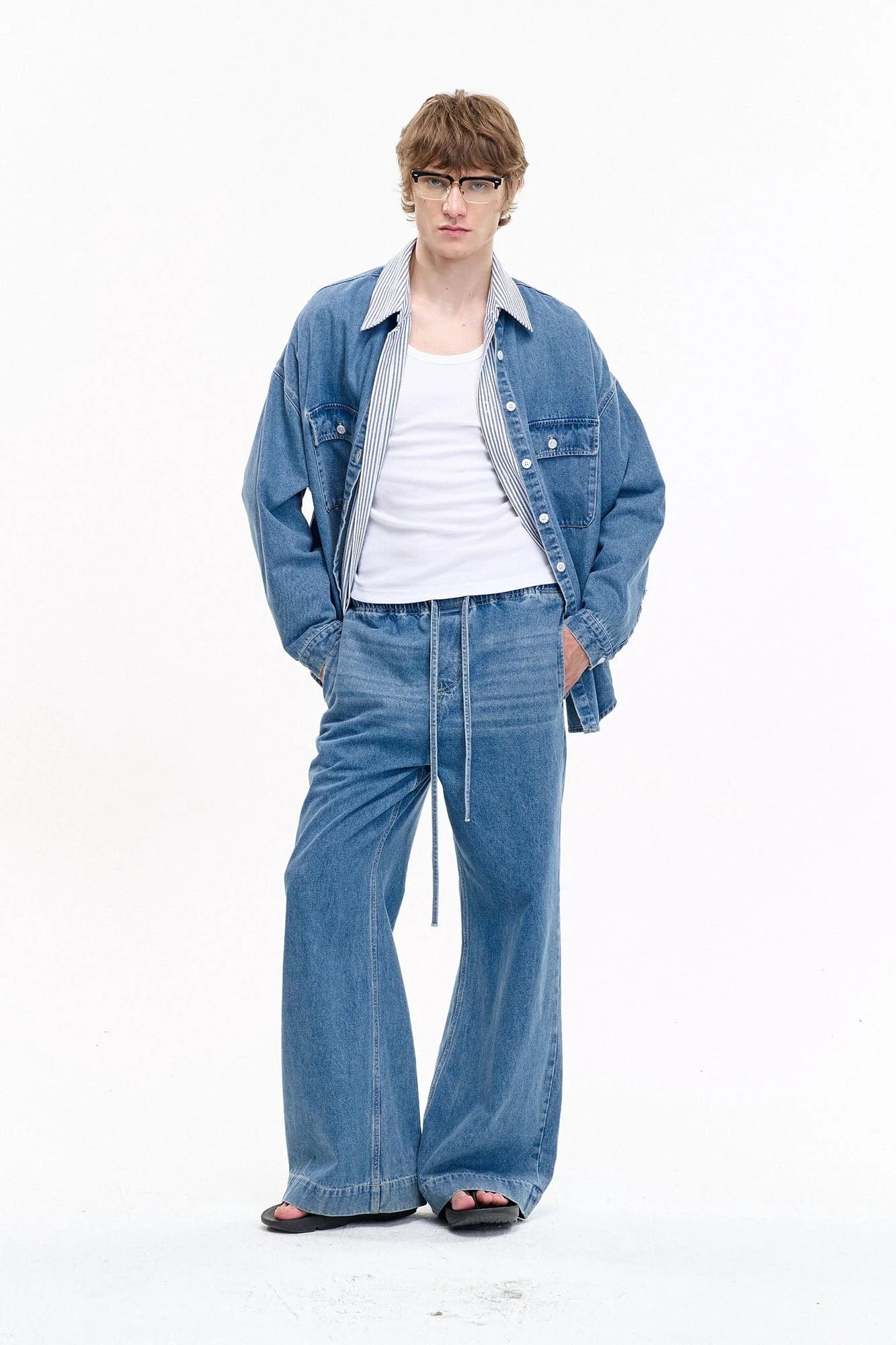 LEONSENSE Classical Tencel Drawstring Oversized Jeans