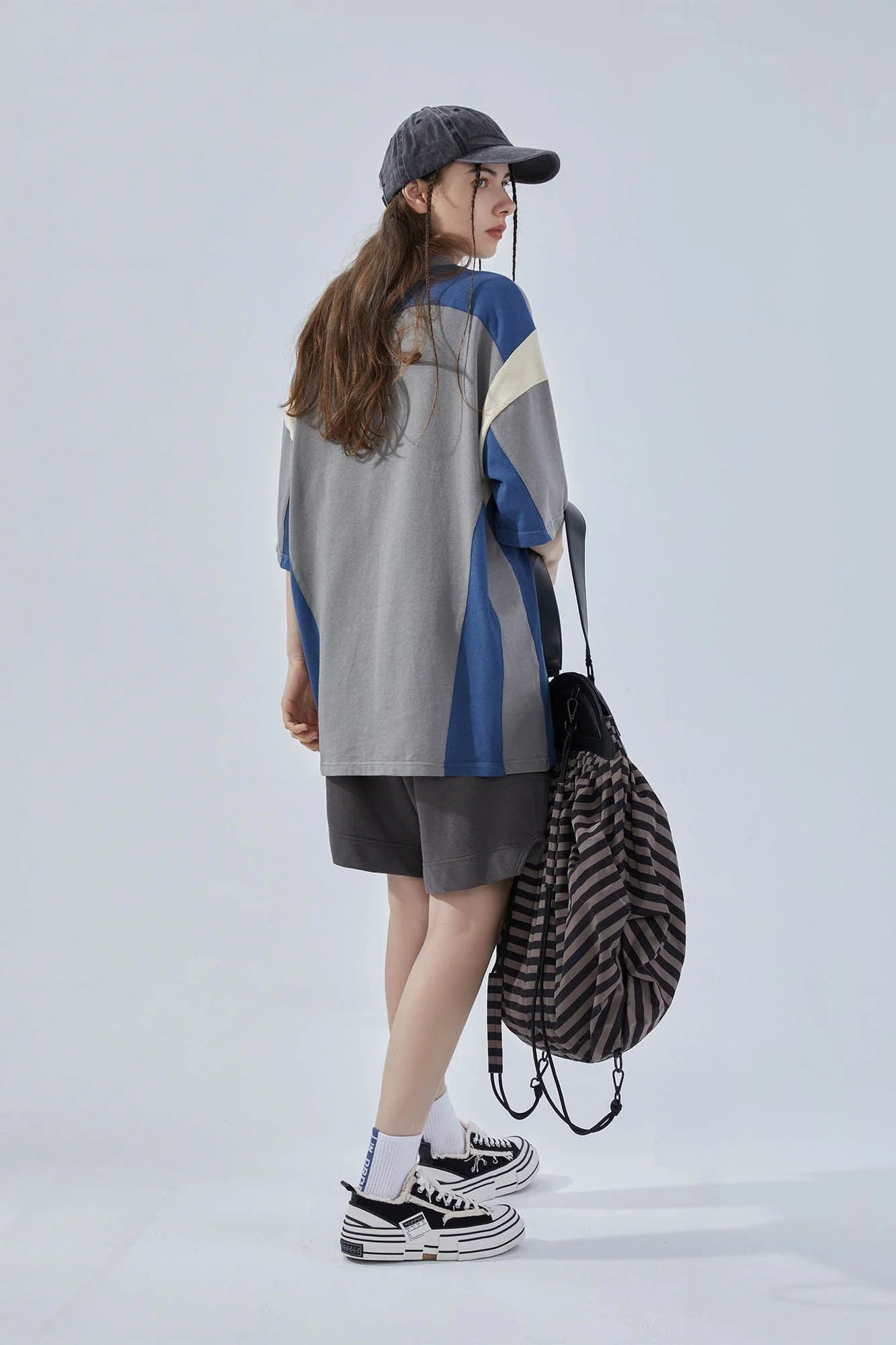 ERROR CODE ROBOT Retro Contrast Spliced Oversized T-Shirt