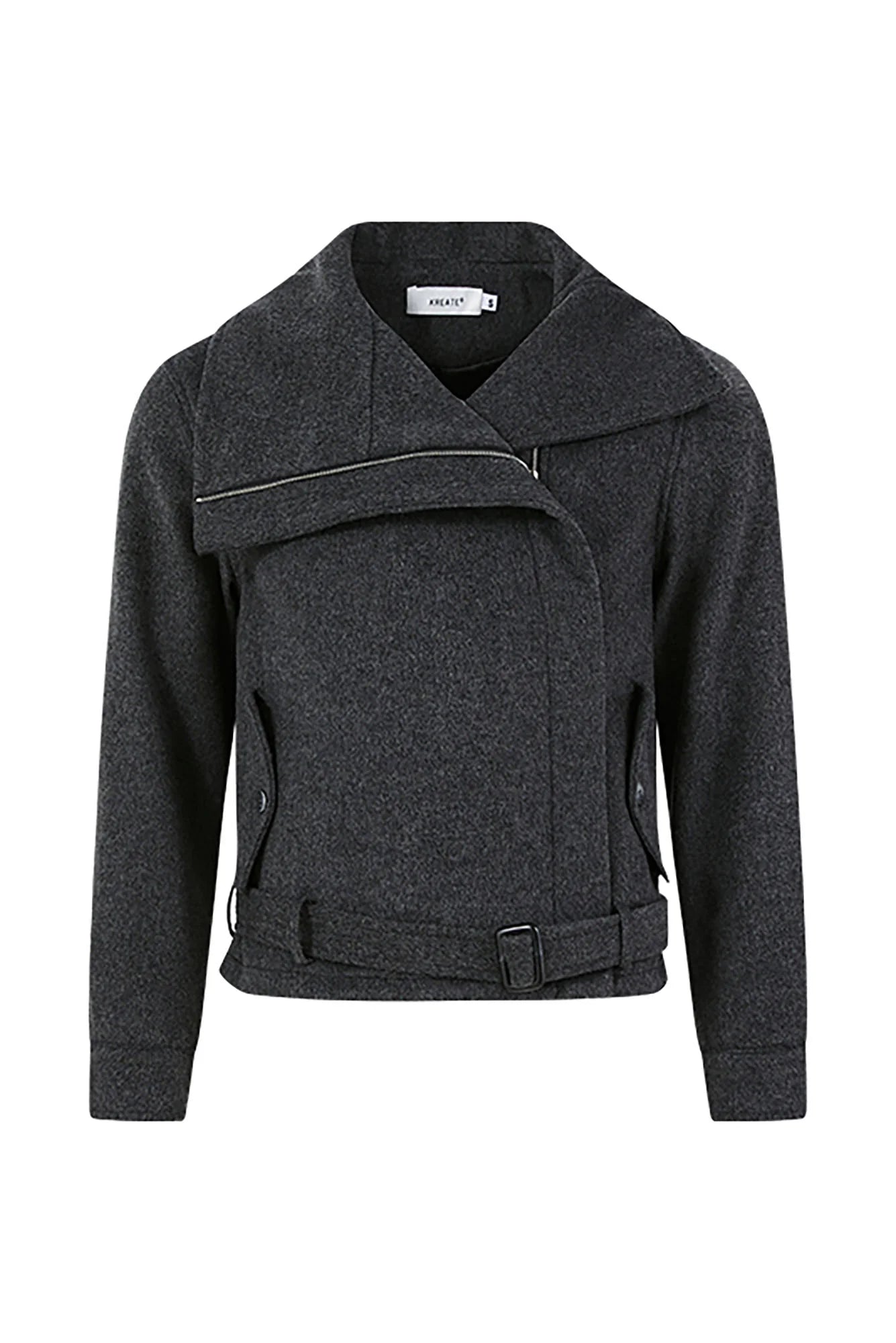KREATE Asymmetrical Funnel-Neck Wool-Blend Jacket
