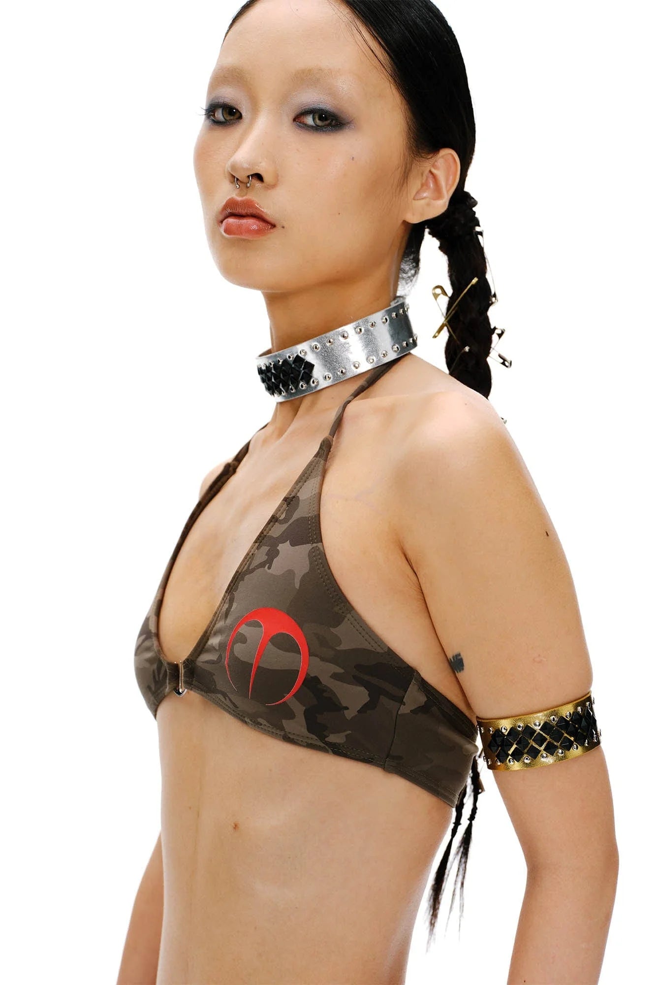 SCHWARZGOLD Studded Wide Faux Leather Choker