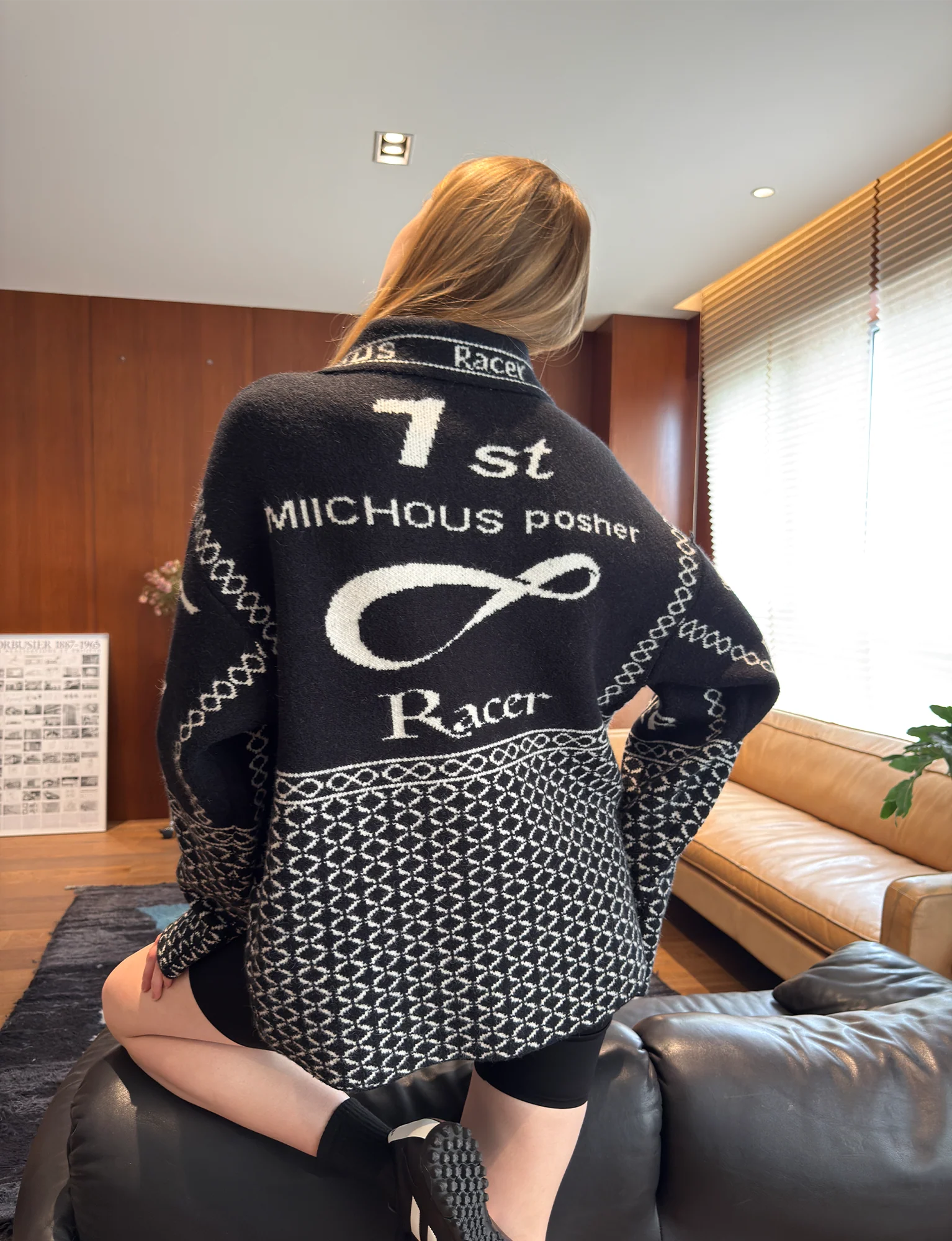 MIICHOUS Racer Geometric Jacquard Zip-Up Cardigan