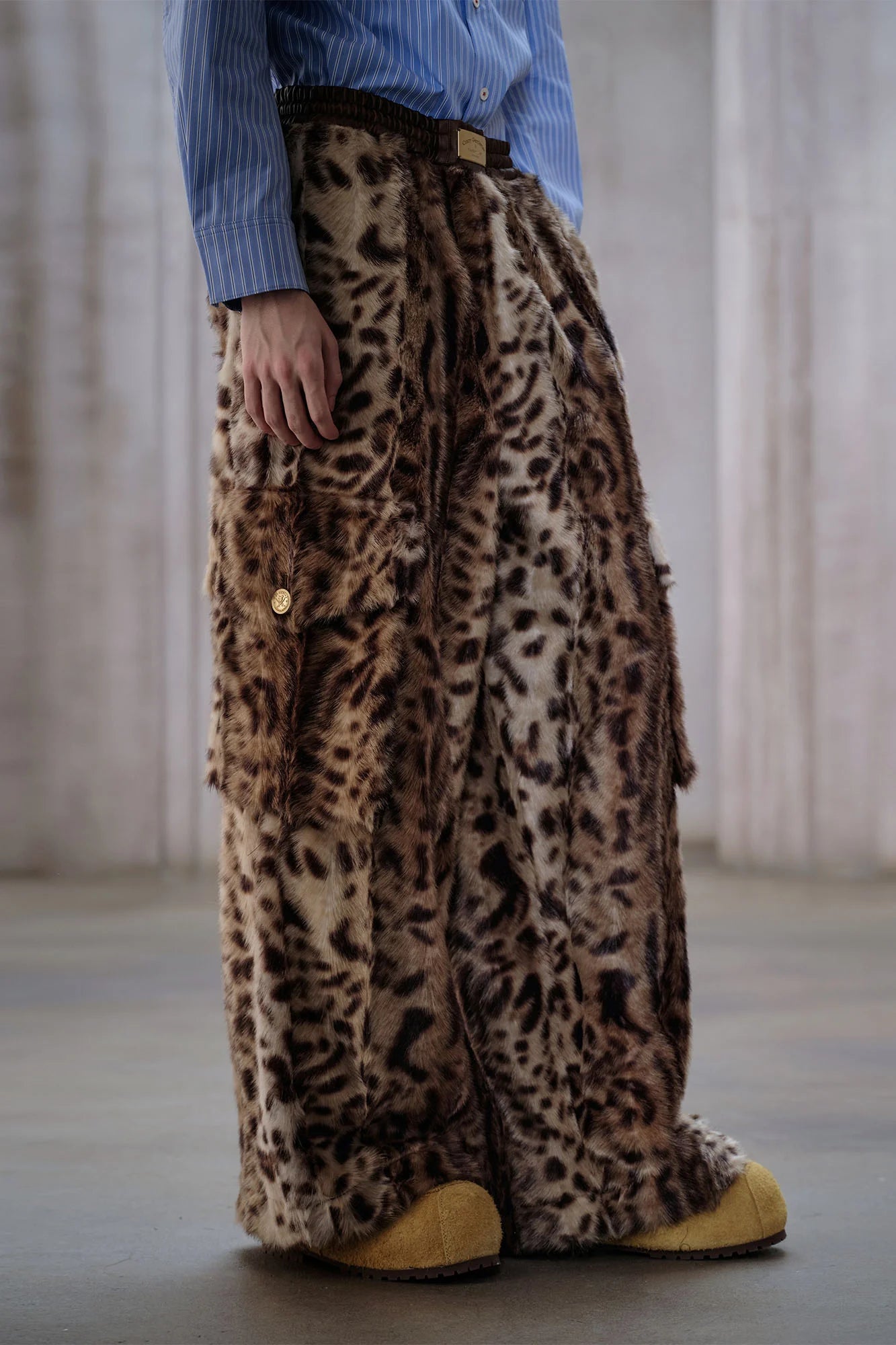 FACEONLAB Leopard Faux Fur Oversized Pants