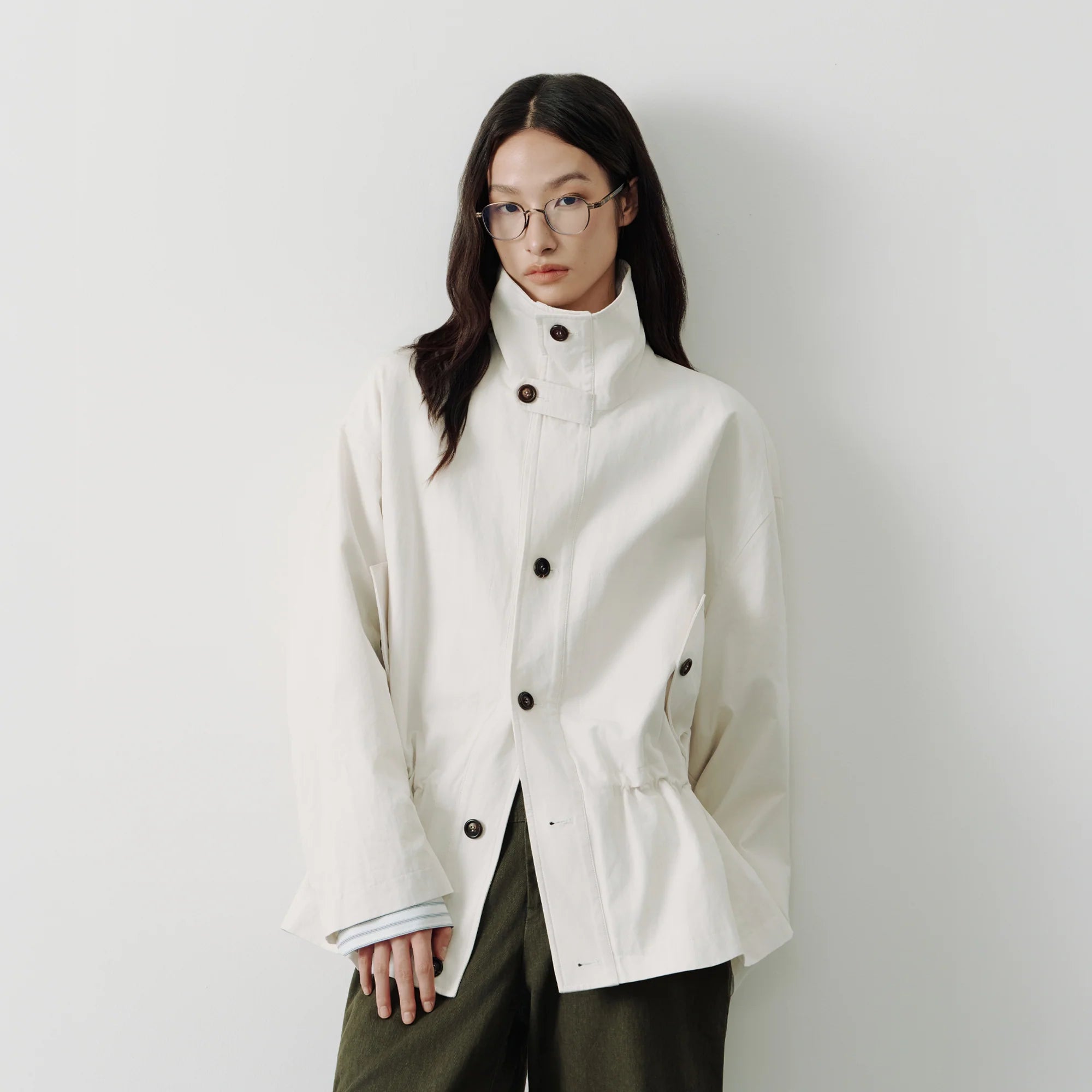 SAME FLOW Stand-Collar Drawstring-Waist Jacket