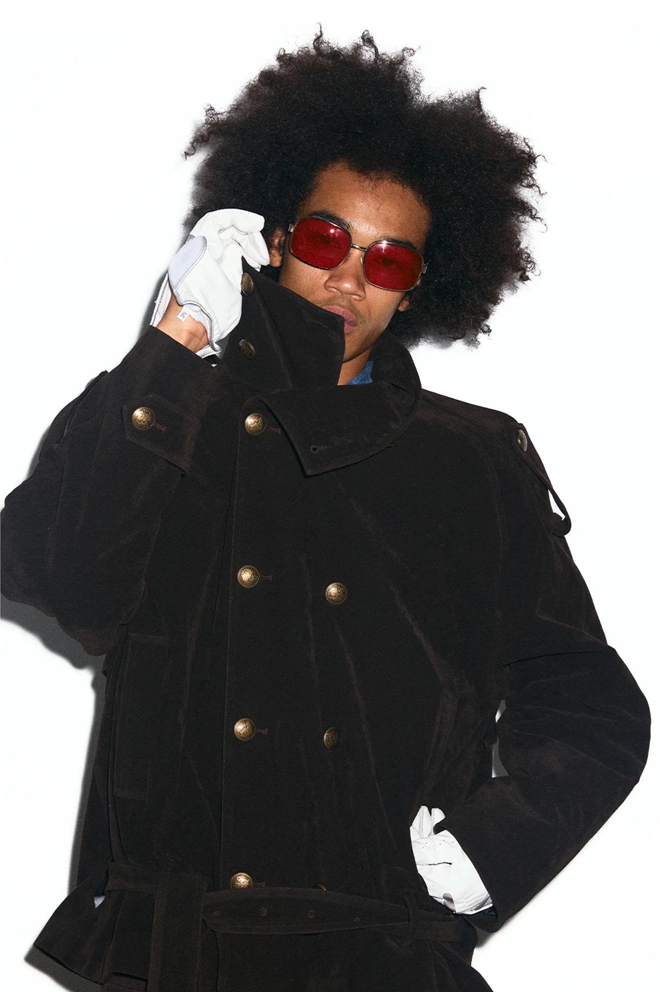 TRECLUB Velvet Double-Breasted Short Trench Jacket