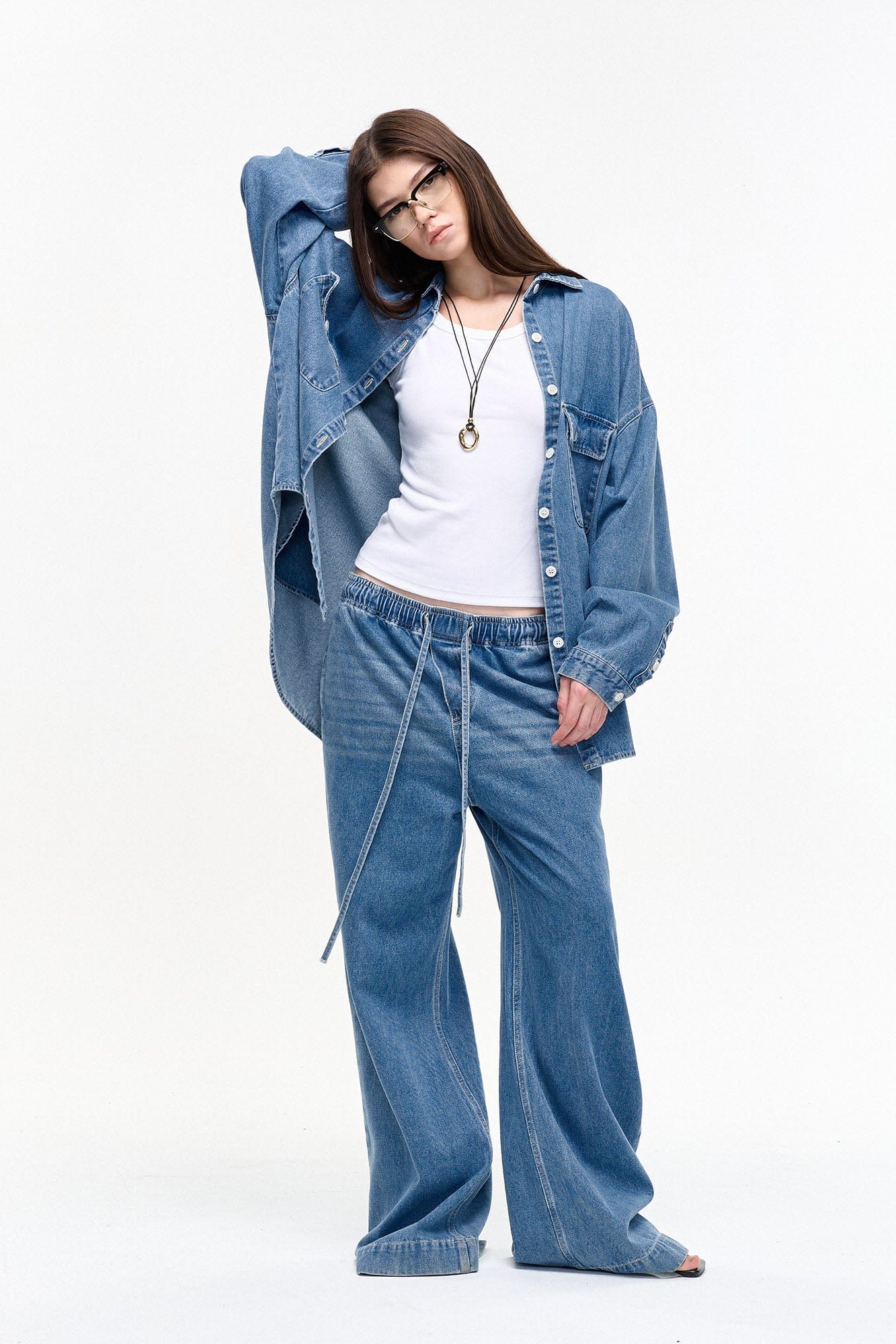 LEONSENSE Classical Tencel Drawstring Oversized Jeans