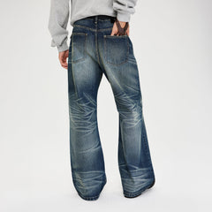 CATSSTAC Distressed Wrinkled Washed Wide-Leg Jeans