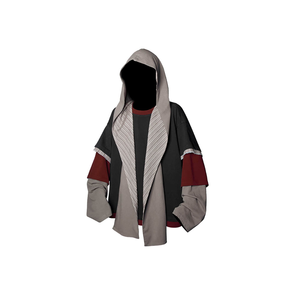 RELABEL Triple-Layer Detachable Striped Hood Long-Sleeve Tee Red