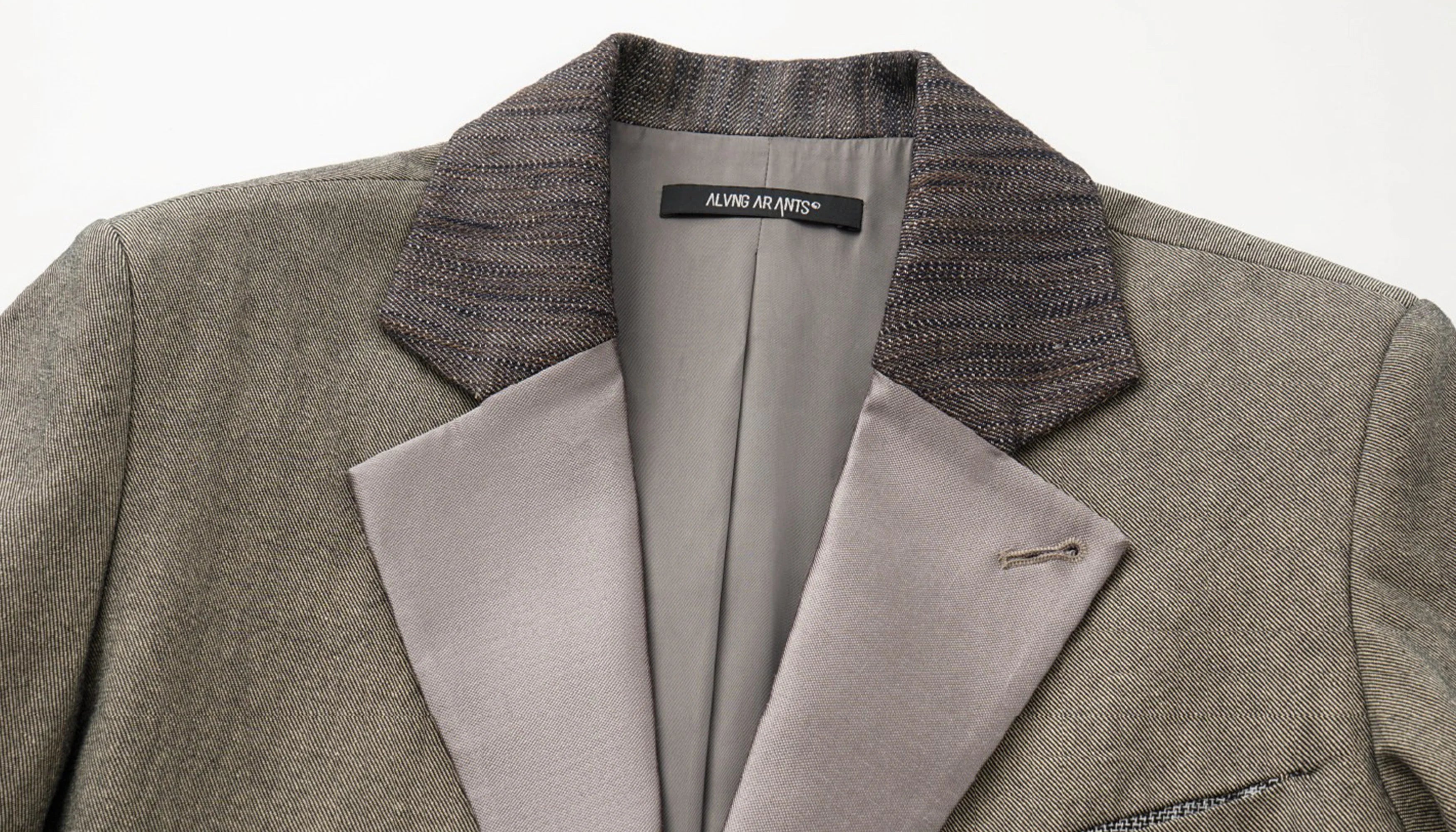 ALVNG AR ANTS Spliced Dual-Collar Linen-Blend Blazer