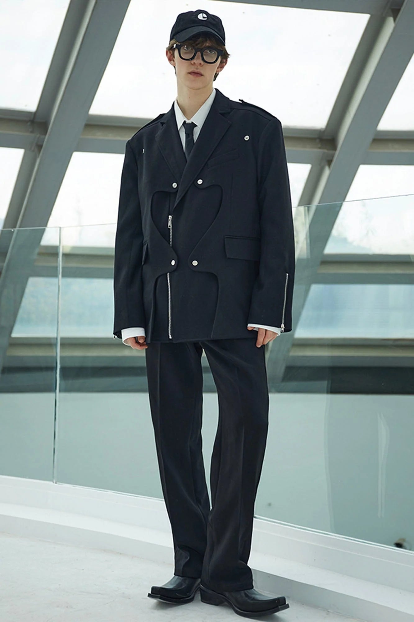 ASSEEN Deconstructed Ripple-Panel Zip Blazer