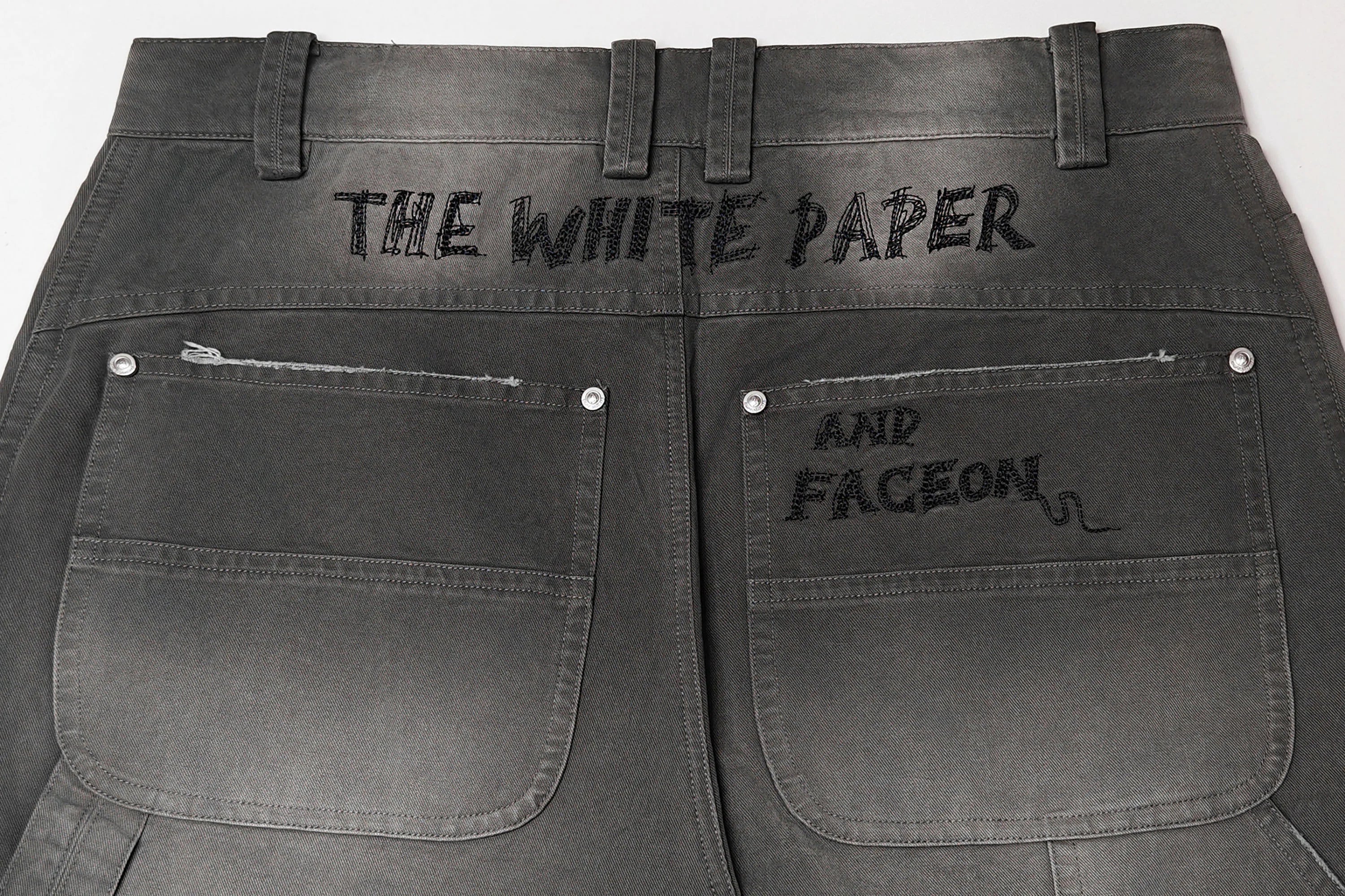 FACEONLAB Distressed Washed Double-Knee Pants
