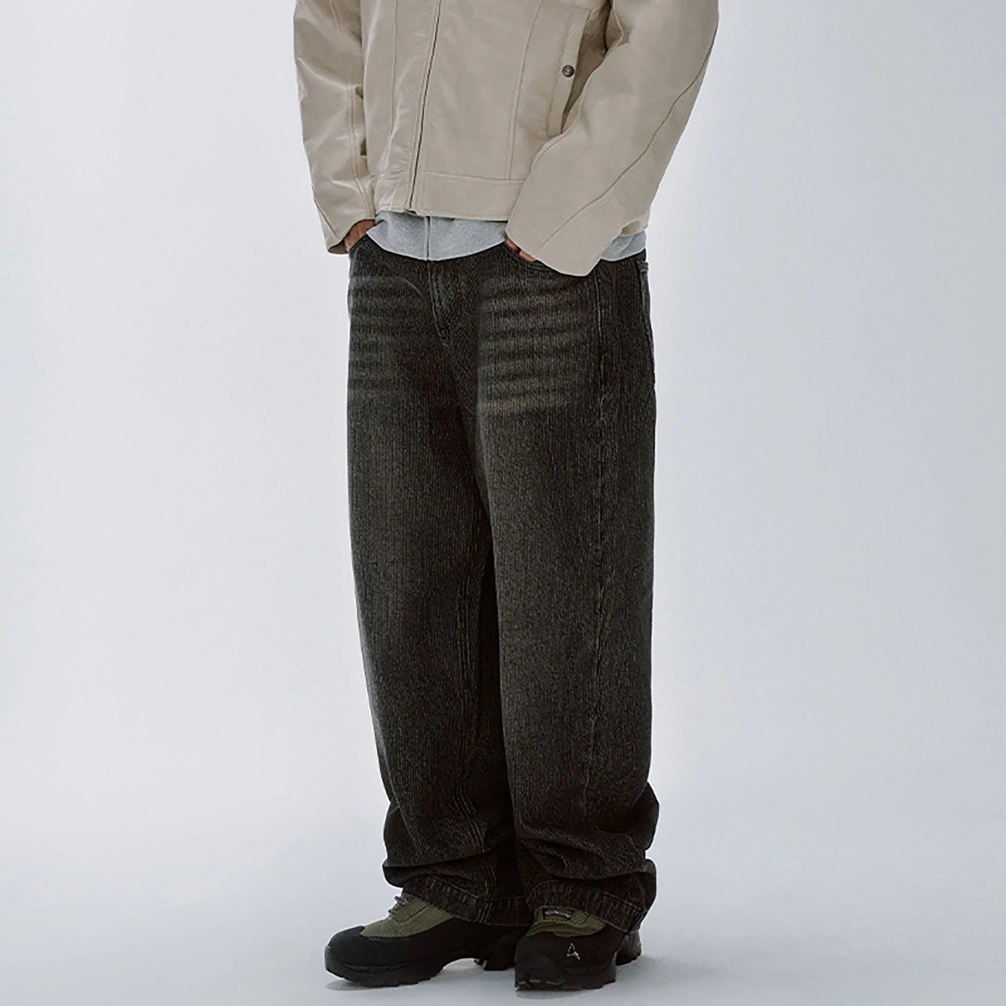 F2CE Retro Corduroy Logo Embroidery Straight-Leg Jeans