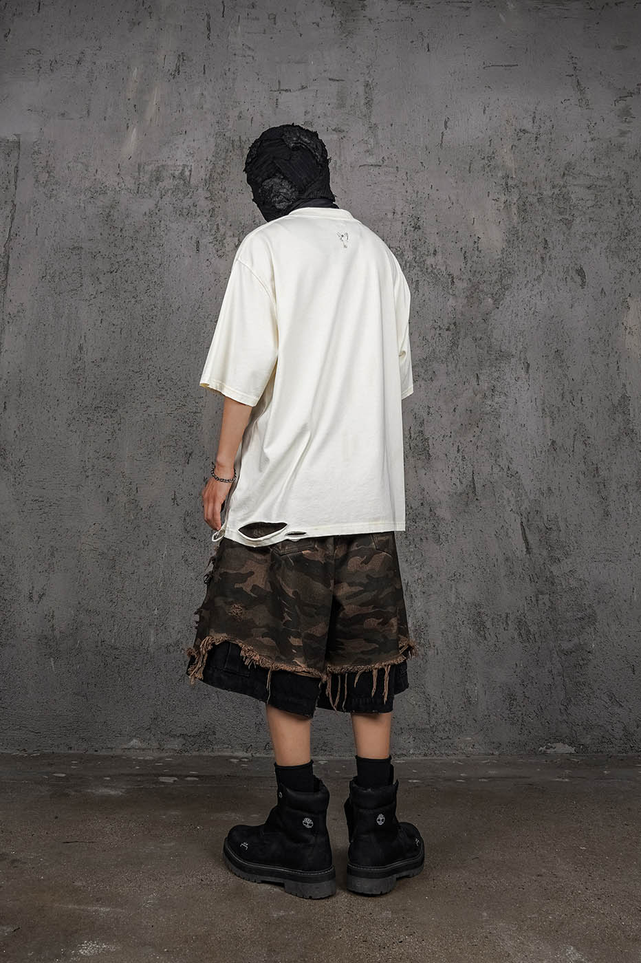 UNDERWATER Double-Layered Ripped Black Shorts Camo