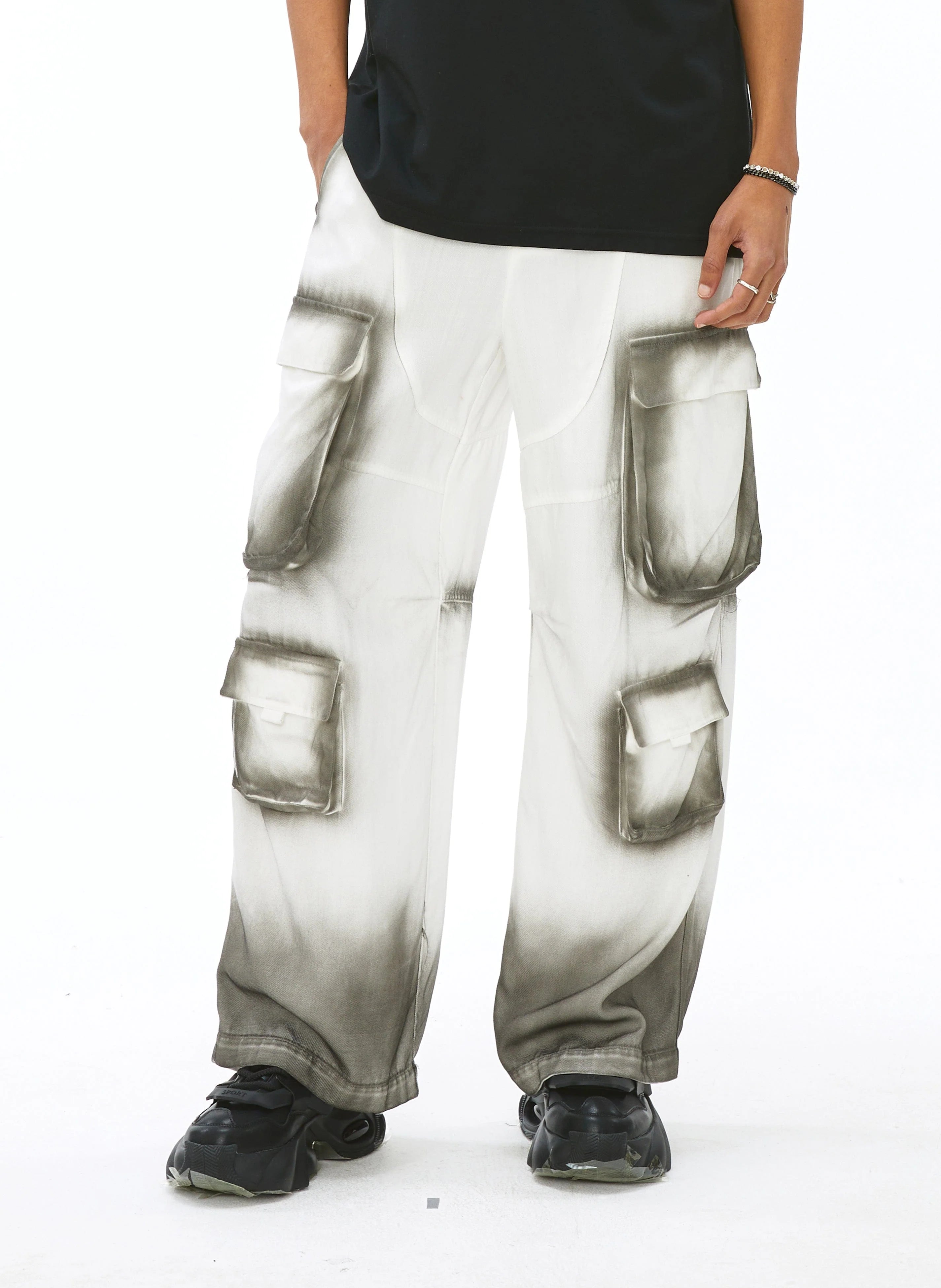 VANN VALRENCE Faded Spray-Dyed Multi-Pocket Cargo Pants