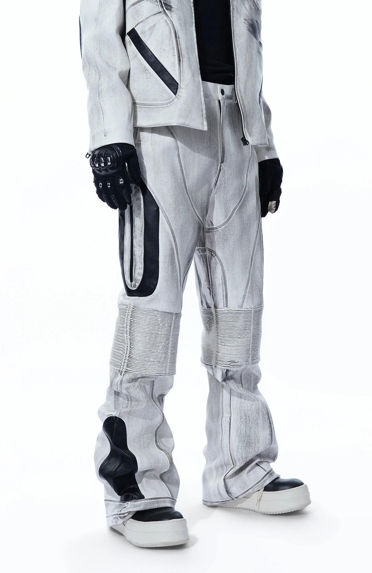 MOGONGSHE Distressed Techwear PU Moto Pants