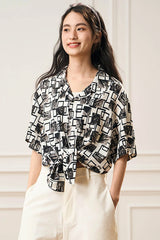 EPIC POETRY Monochrome Collage Grid Cuban Half Shirt