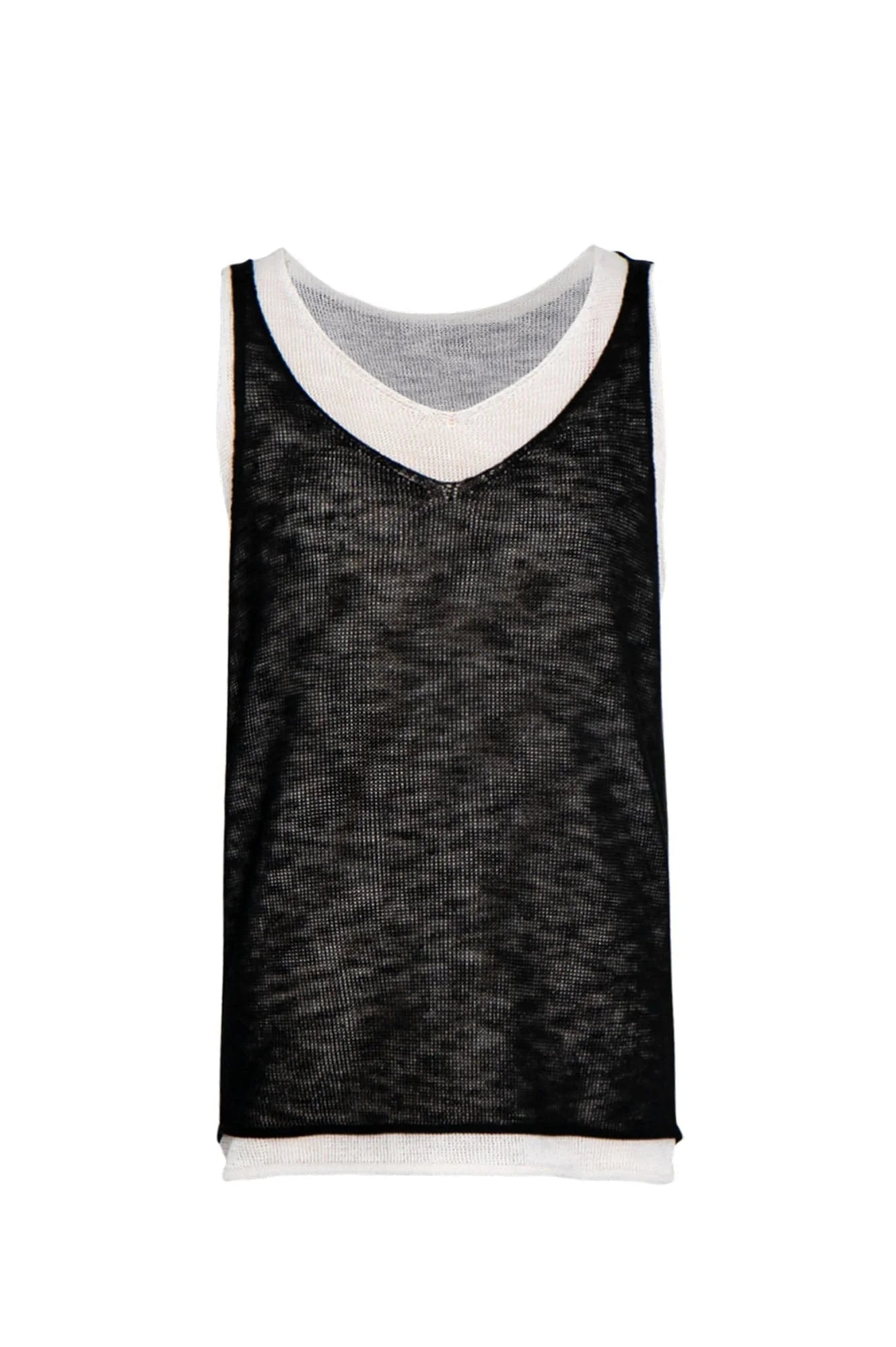 LEONSENSE Contrast Layered V-Neck Knit Tank Top
