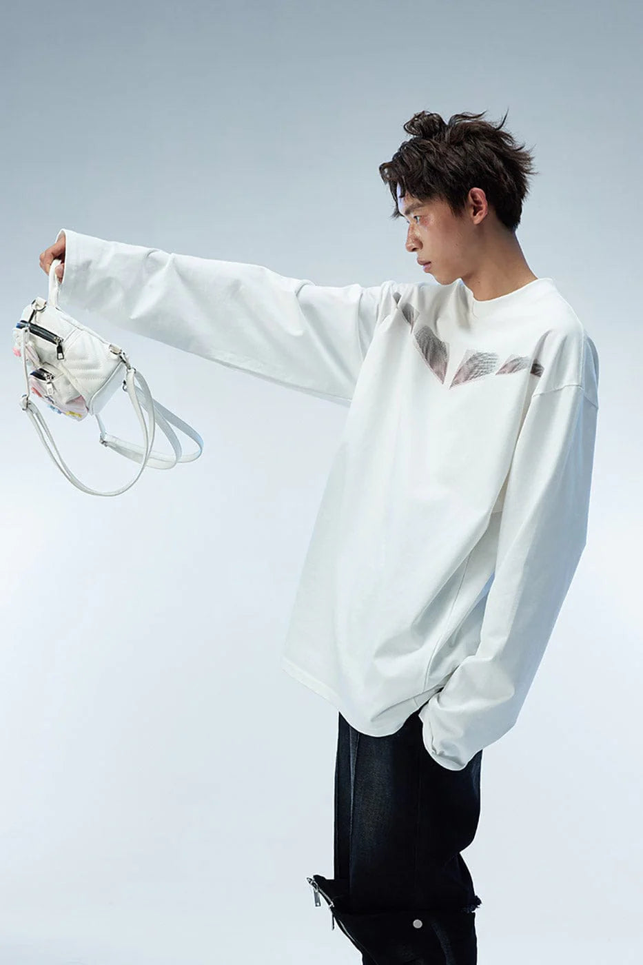 WHISTLEHUNTER Misaligned Hallucination Faux Leather Logo L/S Tee
