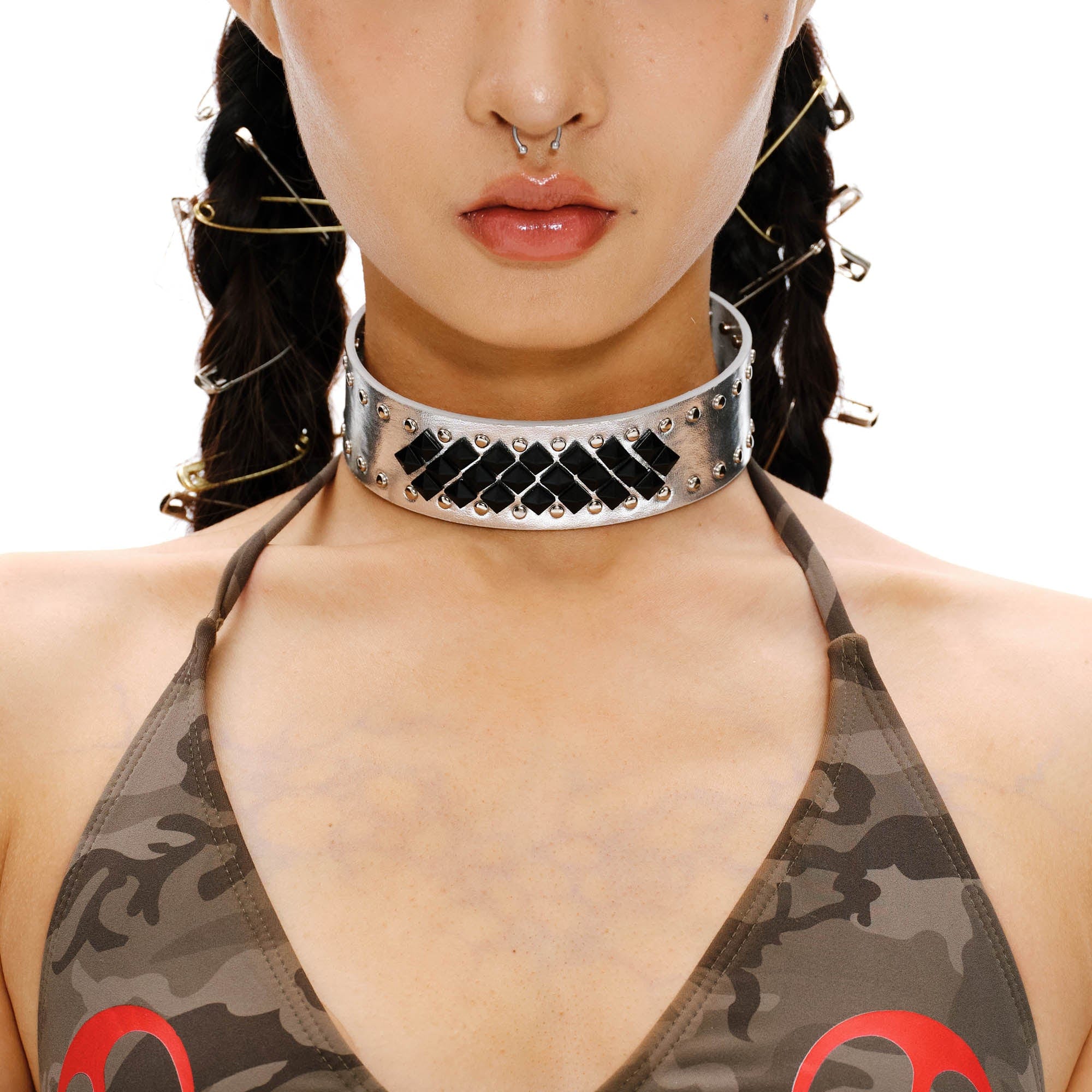 SCHWARZGOLD Studded Wide Faux Leather Choker