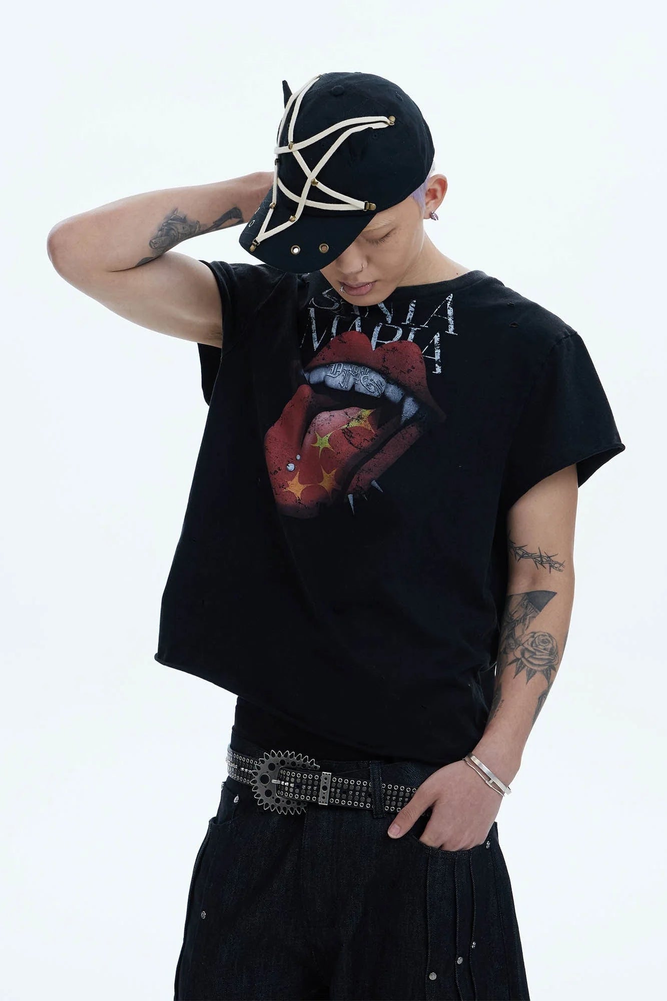 DND4DES Punk Fanged Lips Distressed Tee