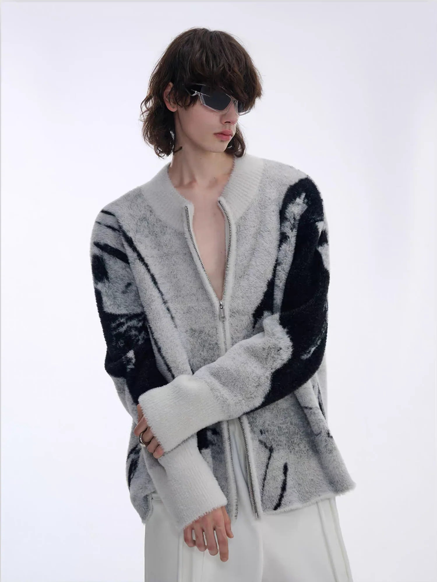 TIWILLTANG Faux-Mink Graphic Knit Jacket