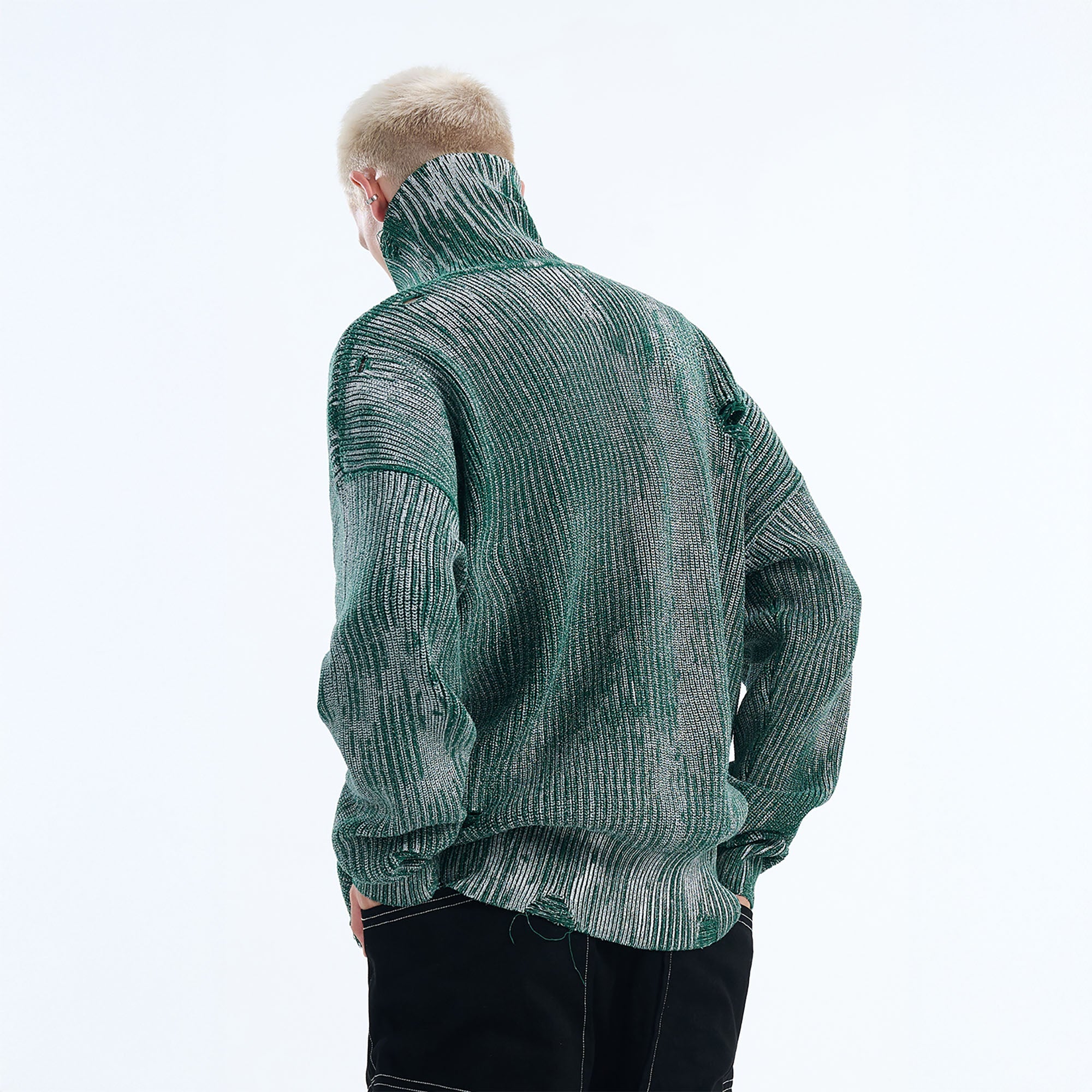TIWILLTANG Distressed Foil High-Neck Sweater