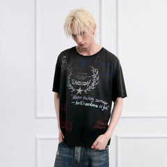FACEONLAB Punk Graffiti Diamond Distressed T-Shirt