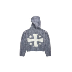 LUUUCAM Faux Mink Jacquard Dual-Zip Hooded Cardigan