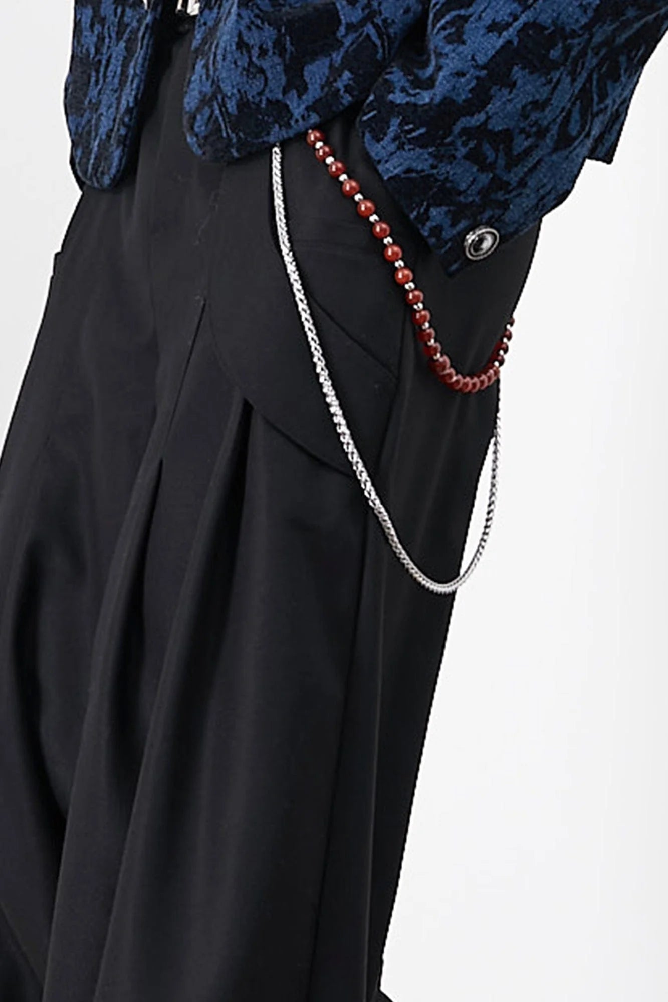ASSEEN Asymmetrical Tab Pleated Wide-Leg Pants Black
