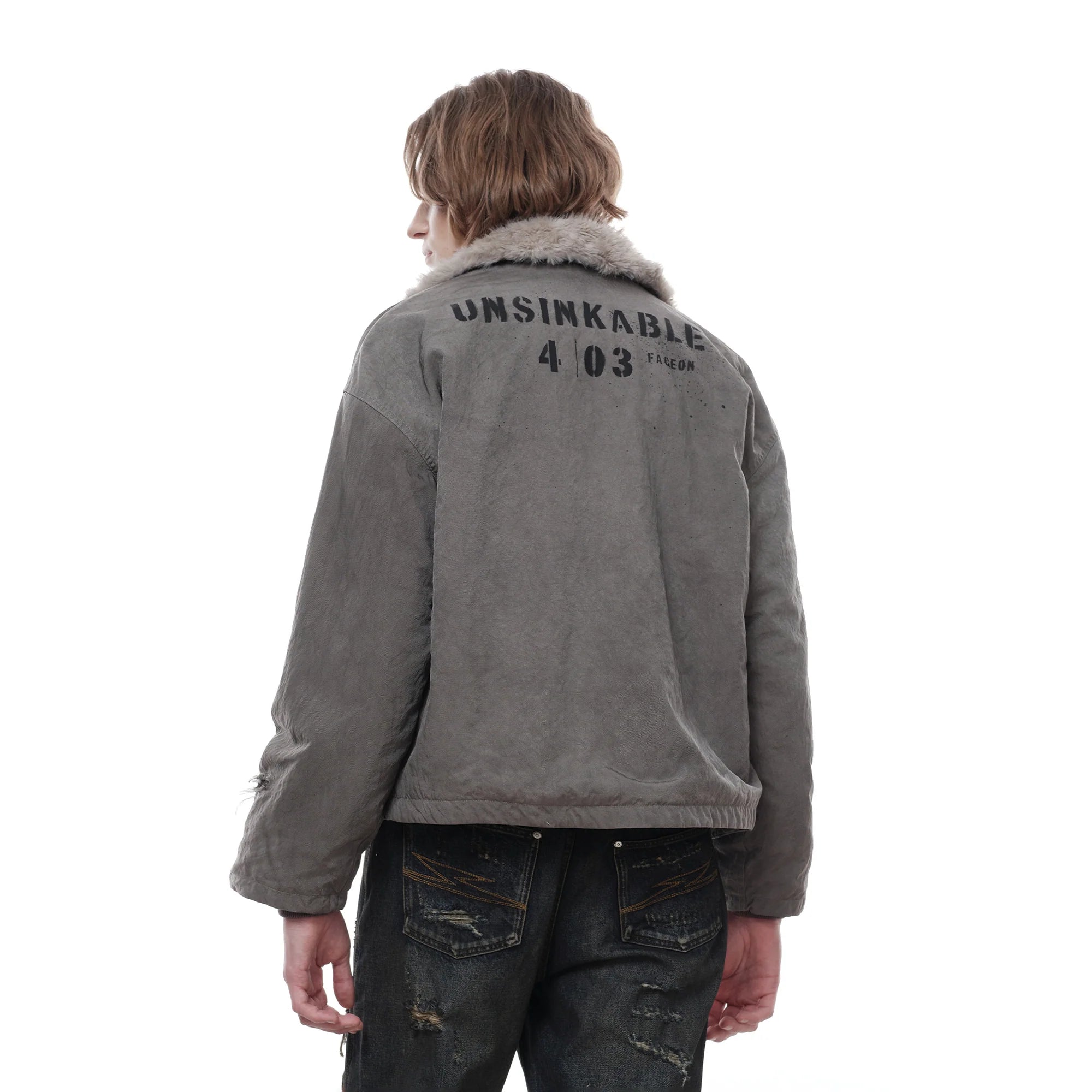 FACEONLAB Reversible Fleece Collar Deck Jacket Gray