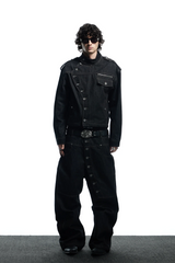 DND4DES Asymmetric Button Stand Collar Raw Denim Jacket