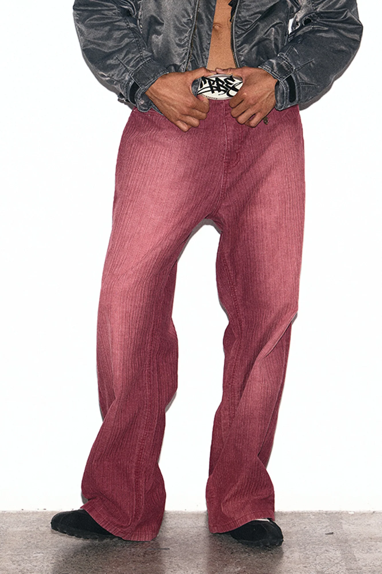TRECLUB Washed Striped Straight-Leg Jeans