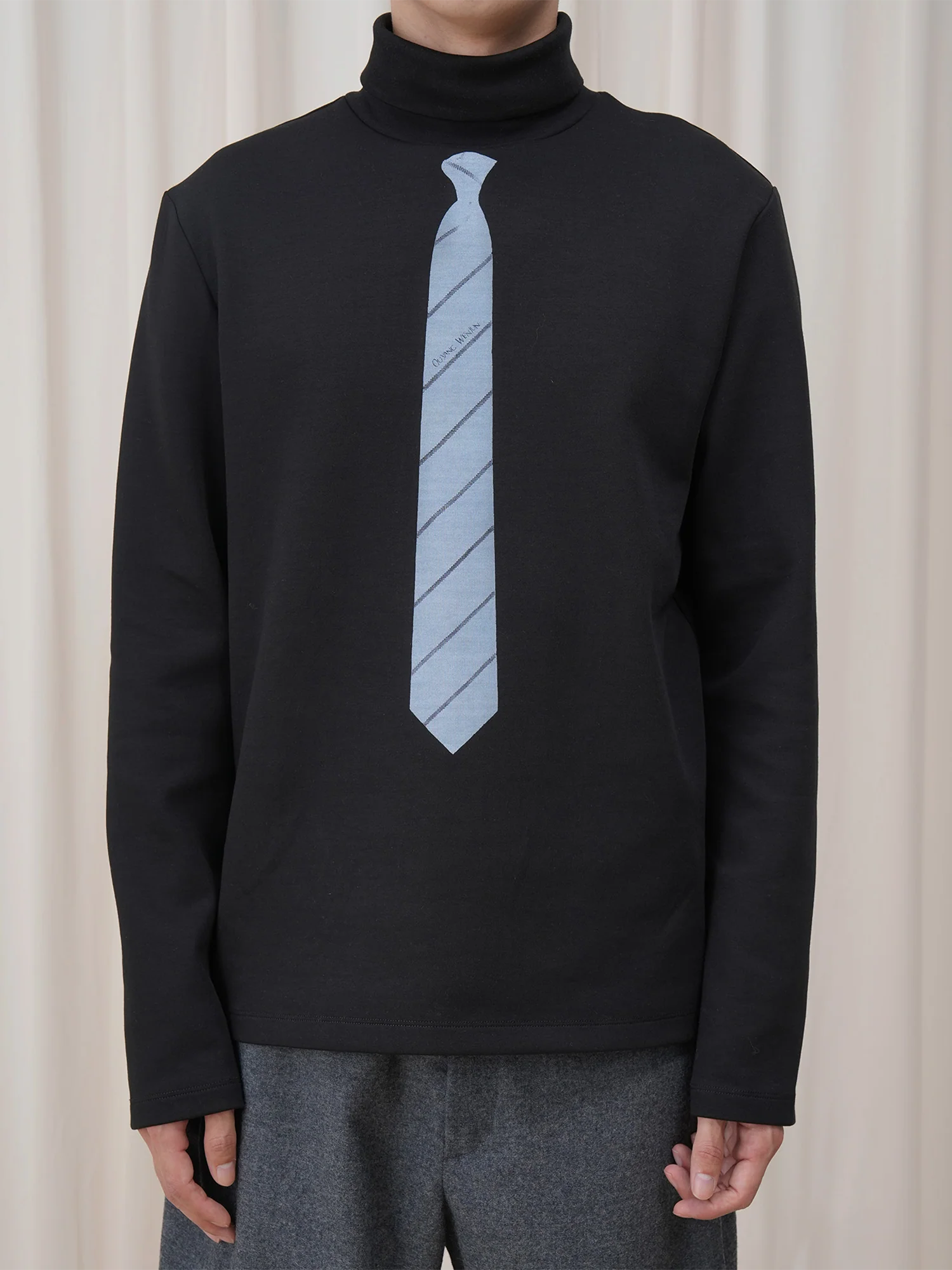 OUYANG WENJUN Stripes-Tie Graphic Turtleneck Long-Sleeve Tee