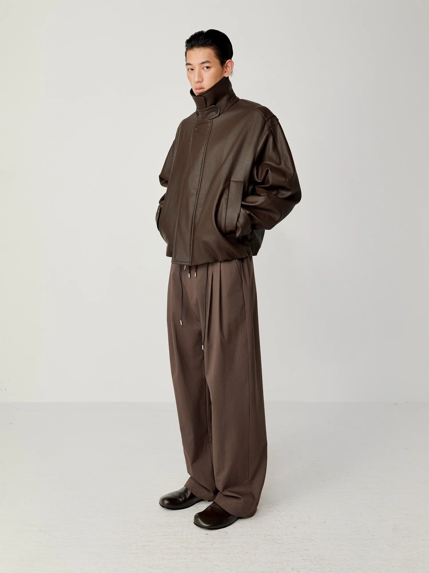 OPICLOTH Soft-Tanned Drawstring Faux Leather Jacket