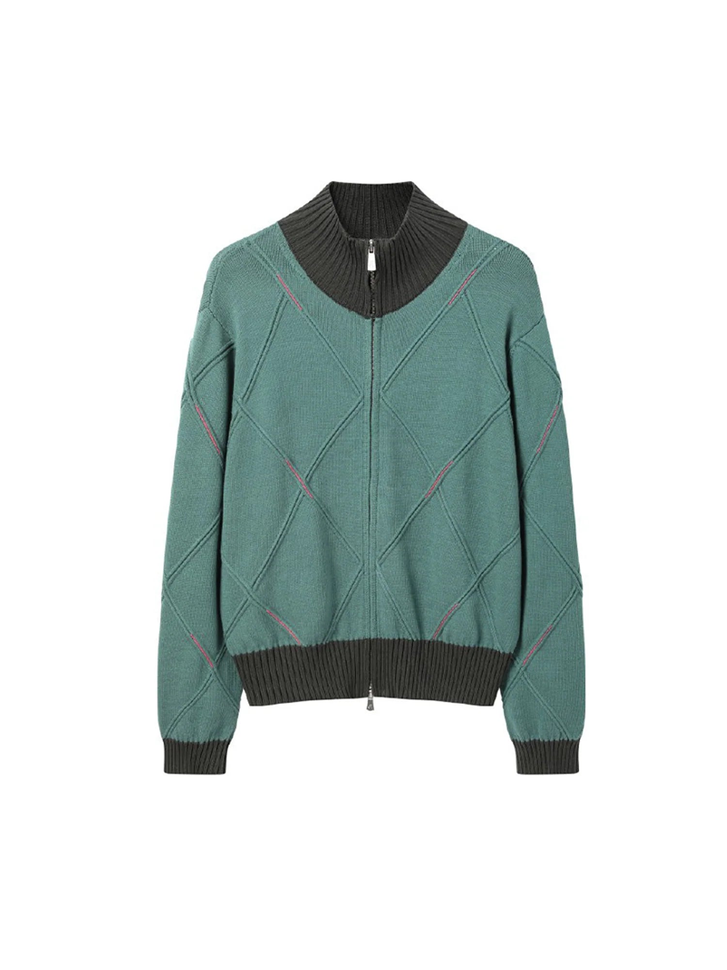 ALVNG AR ANTS Geometric Stitch Zip-Up Sweater