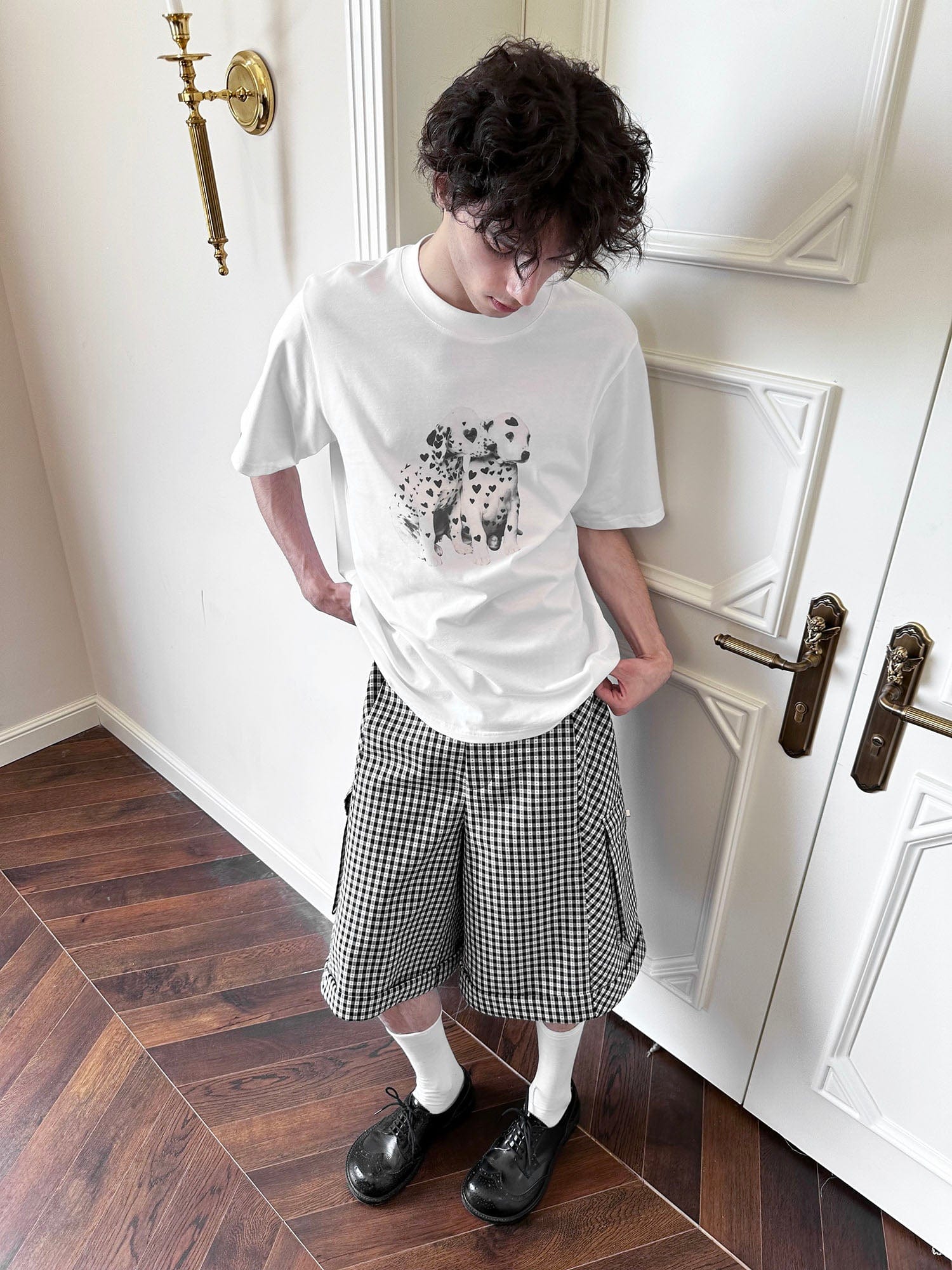 SOURPLUM Retro Gingham Spliced Oversized Shorts