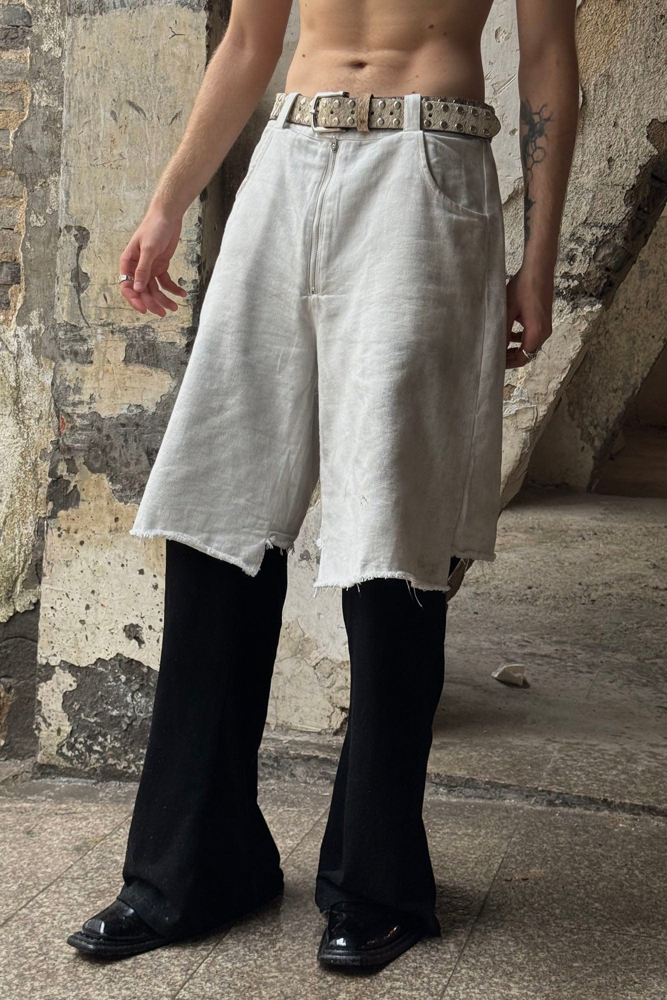 LUUUCAM Raw-Edge Double-Layer Mock Shorts Pants