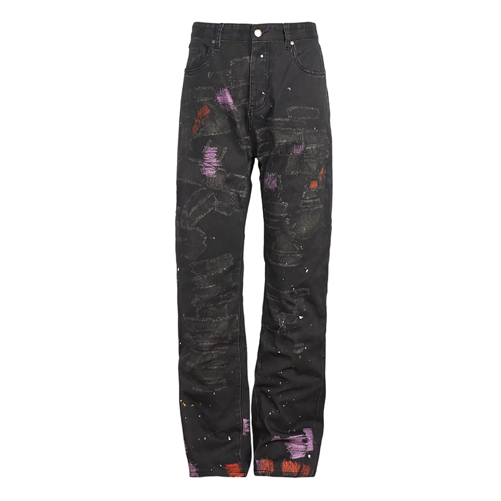 PMW Distressed Brush-Paint Straight-Leg Jeans