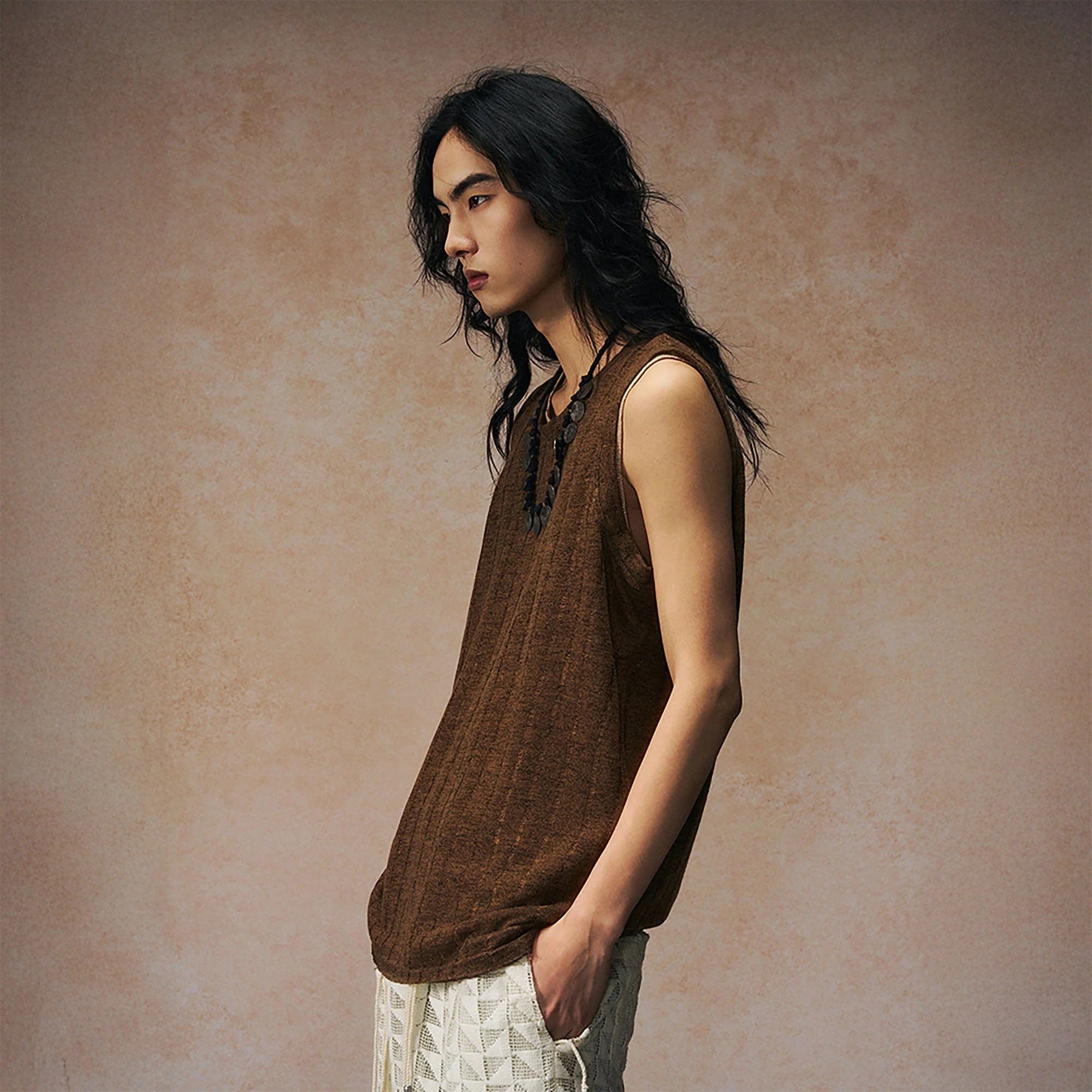 GONGHE REPUB Distressed Rib-Knit Vest