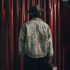 TRECLUB Distressed Leopard Full-Print Bomber Jacket