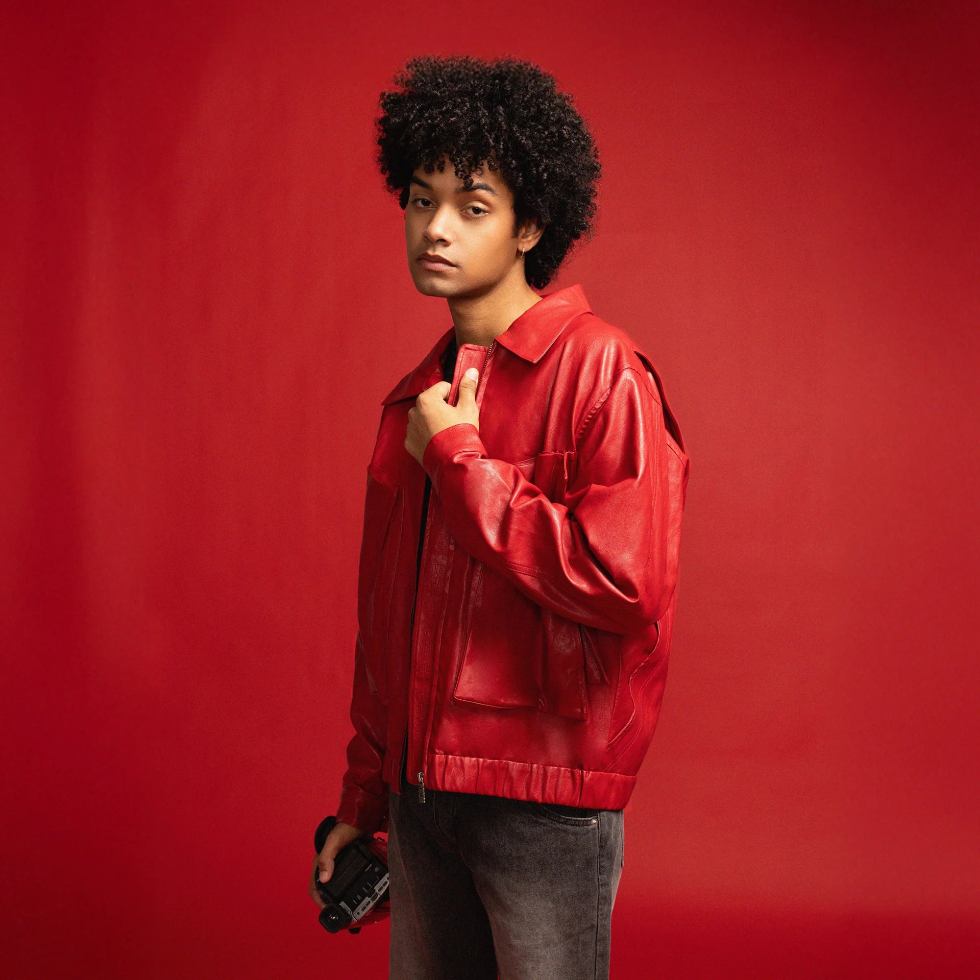 REDH Washed Faux Leather Cropped Blouson