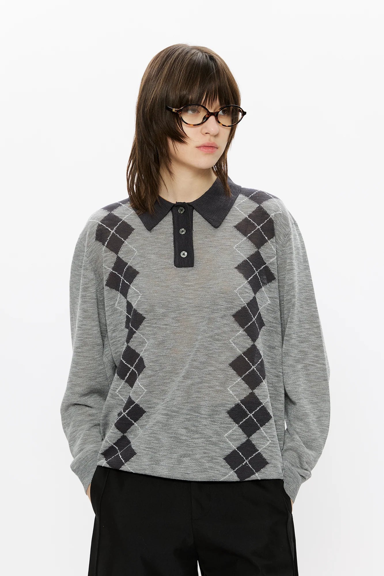 KREATE Retro Argyle Polo Sweater