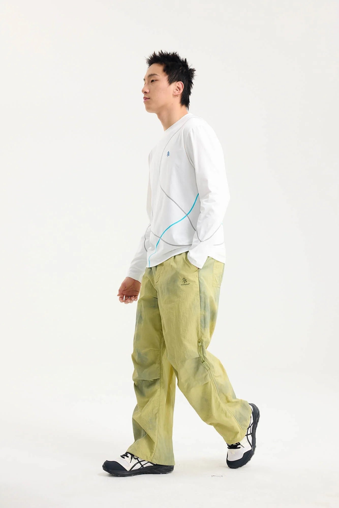 BONELESS Tie-Dye Crinkled Parachute Pants