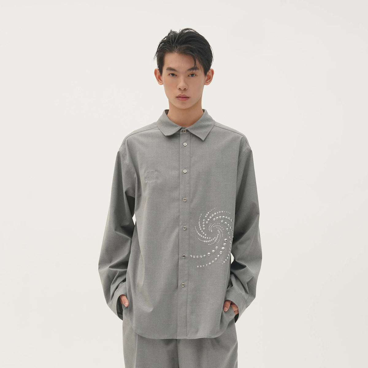 ORAL UTOPIA Spiral Embellished Wool-Blend Shirt