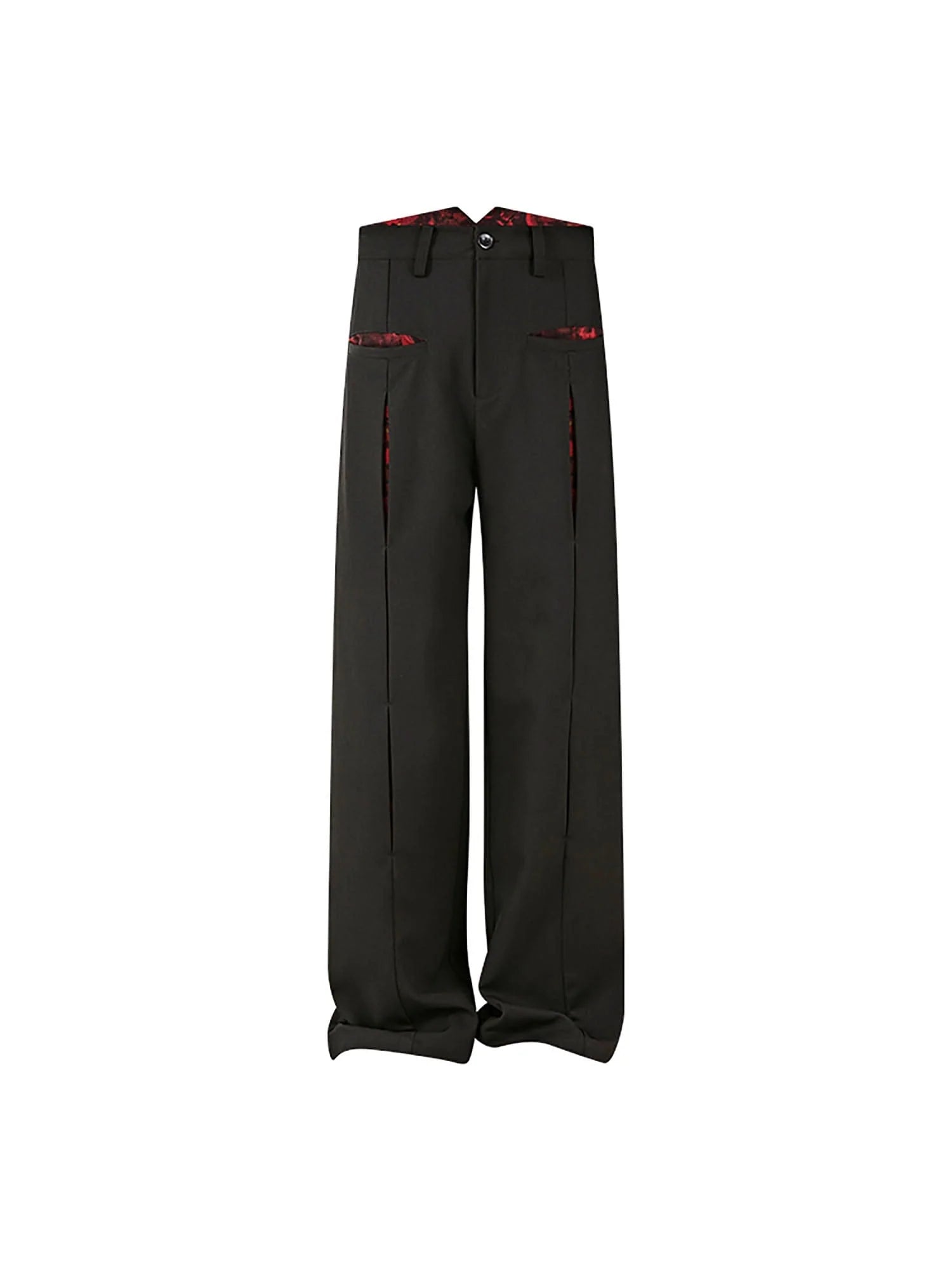 KREATE Floral Insert Slit Straight-Leg Trousers