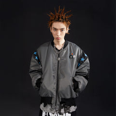VENTUREK Retro Zipper-Spliced Raw Edge Bomber Jacket
