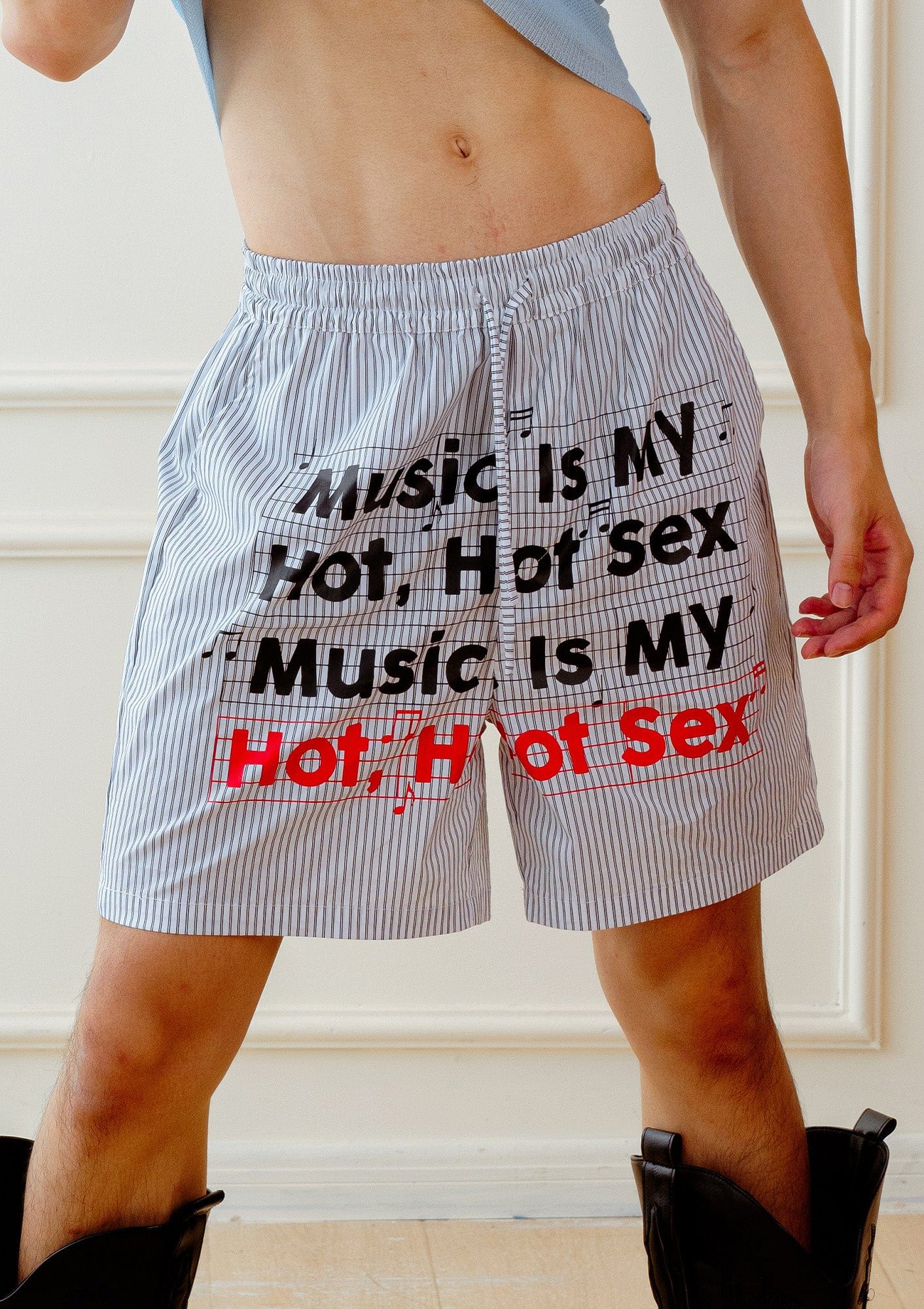 KADAKADA Stripe Slogan Graphic Lounge Shorts