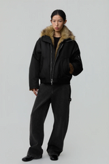 OPICLOTH Faux Fur-Lined Spliced Bomber Jacket