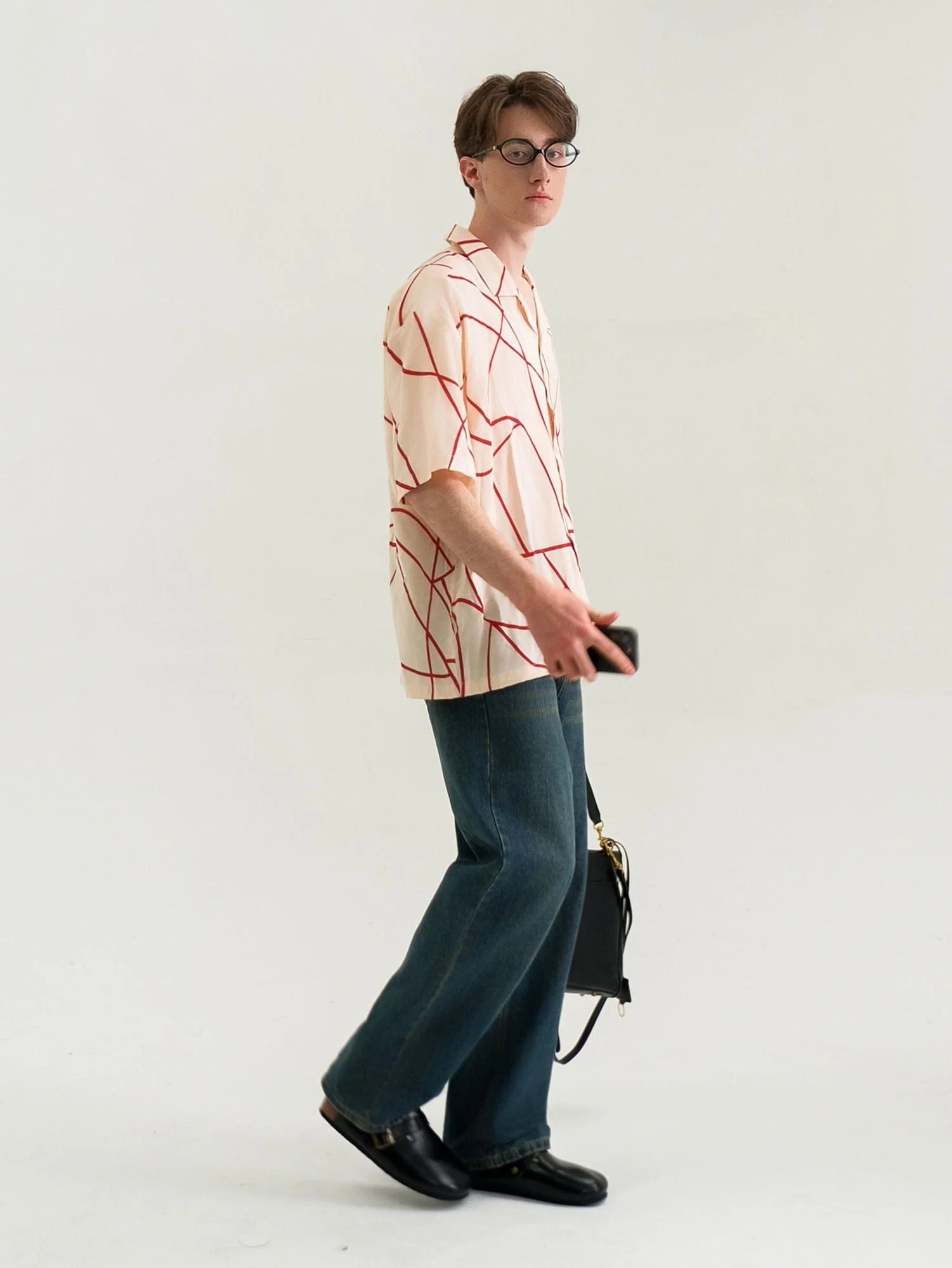 WIID Abstract Line Oversized Cuban Half Shirt