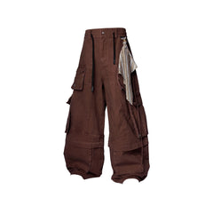 RELABEL Multi-Pocket Detachable Scarf Distressed Cargo Coffee